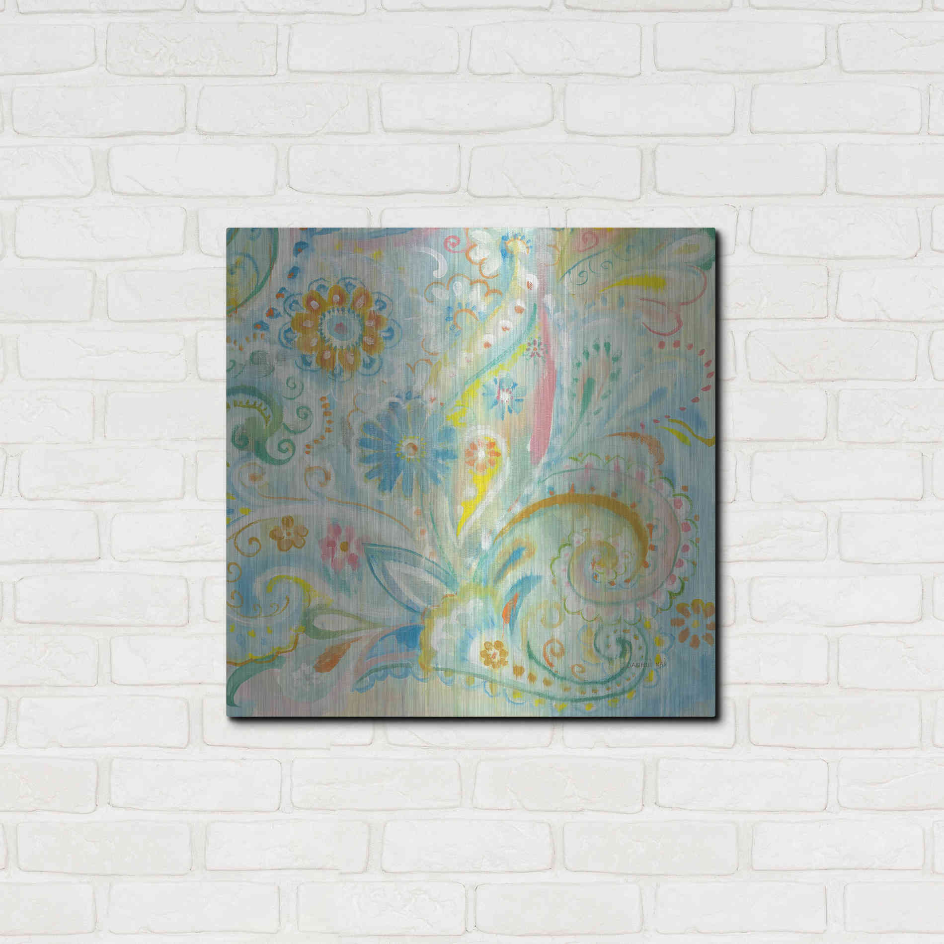 Luxe Metal Art 'Spring Dream Paisley XIII' by Danhui Nai, Metal Wall Art,24x24