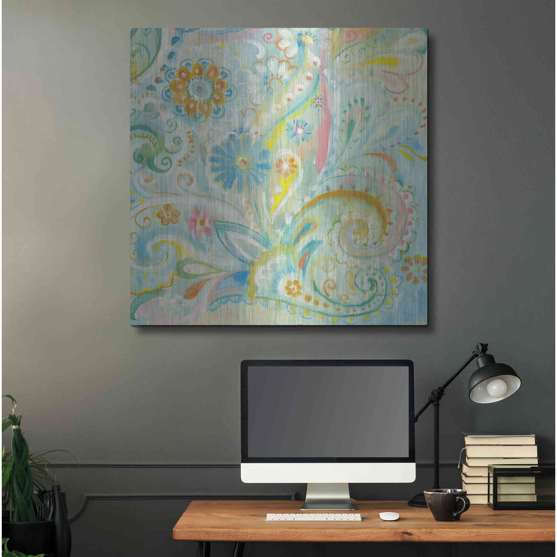Luxe Metal Art 'Spring Dream Paisley XIII' by Danhui Nai, Metal Wall Art,36x36