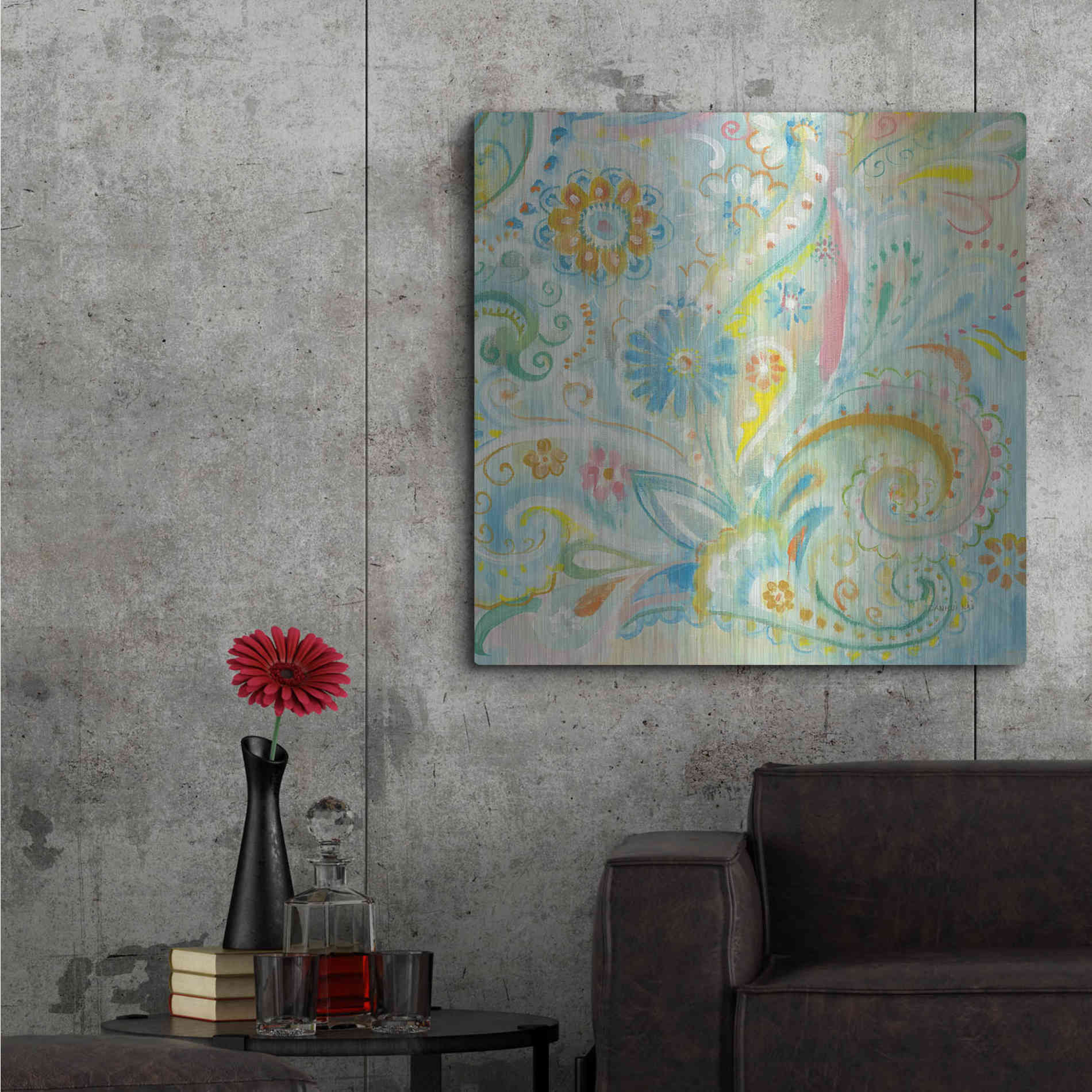 Luxe Metal Art 'Spring Dream Paisley XIII' by Danhui Nai, Metal Wall Art,36x36