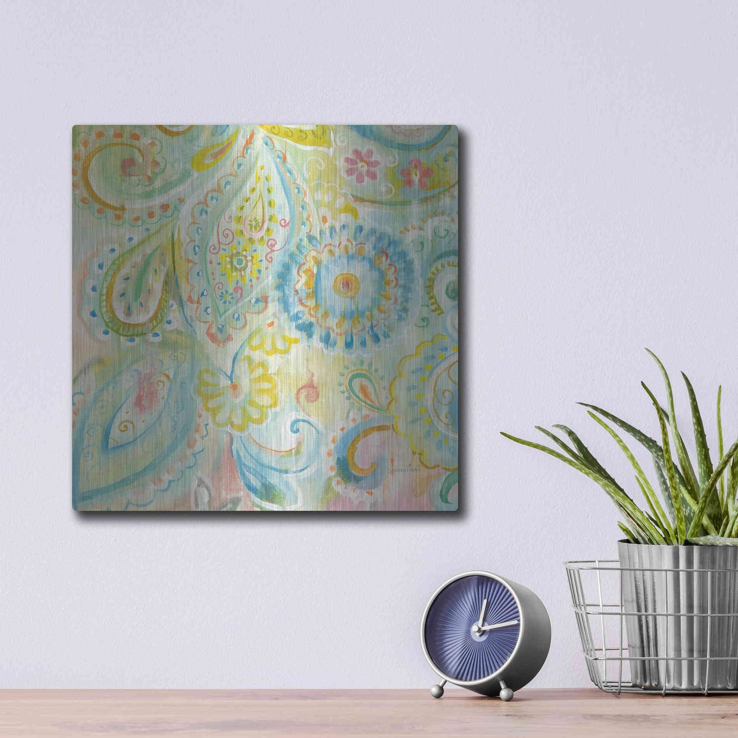 Luxe Metal Art 'Spring Dream Paisley XII' by Danhui Nai, Metal Wall Art,12x12