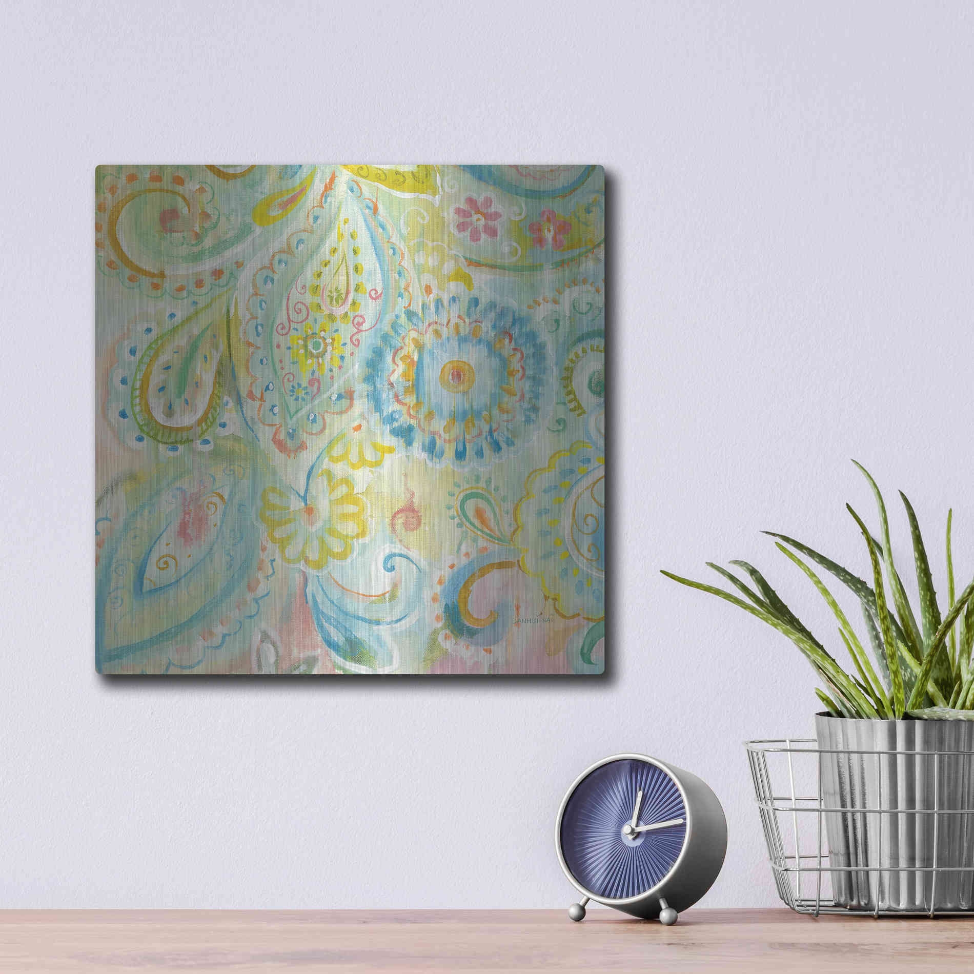 Luxe Metal Art 'Spring Dream Paisley XII' by Danhui Nai, Metal Wall Art,12x12