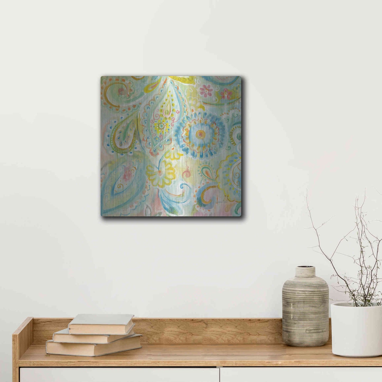 Luxe Metal Art 'Spring Dream Paisley XII' by Danhui Nai, Metal Wall Art,12x12