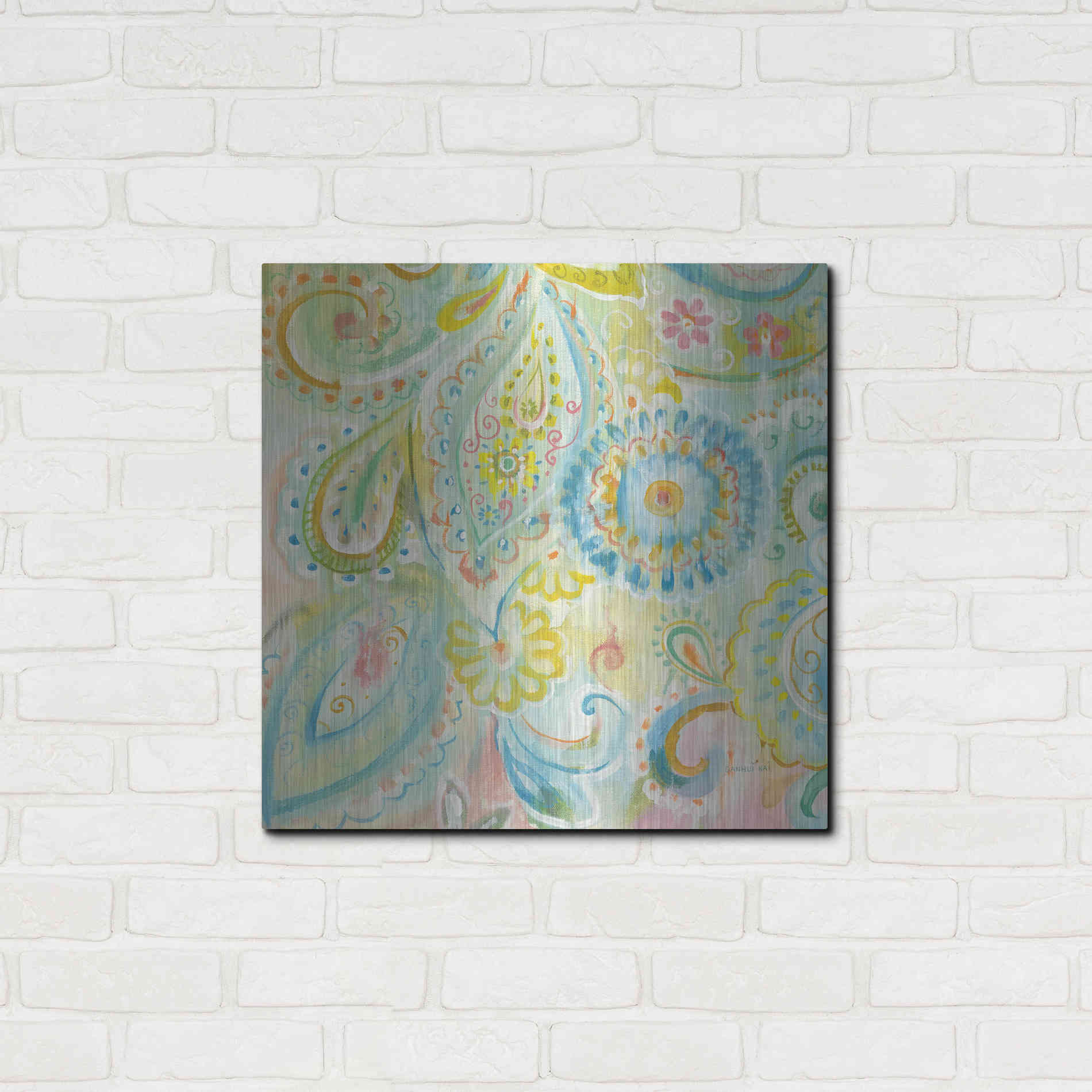 Luxe Metal Art 'Spring Dream Paisley XII' by Danhui Nai, Metal Wall Art,24x24