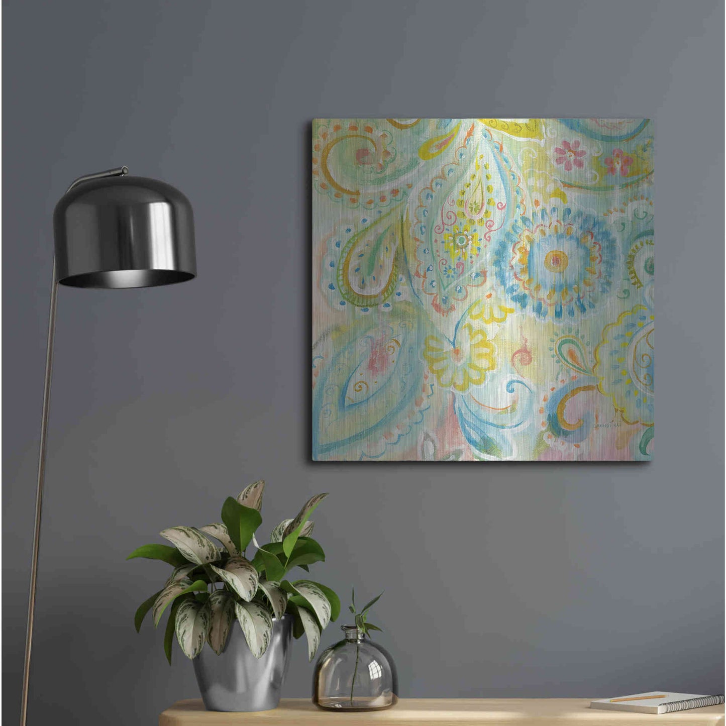 Luxe Metal Art 'Spring Dream Paisley XII' by Danhui Nai, Metal Wall Art,24x24