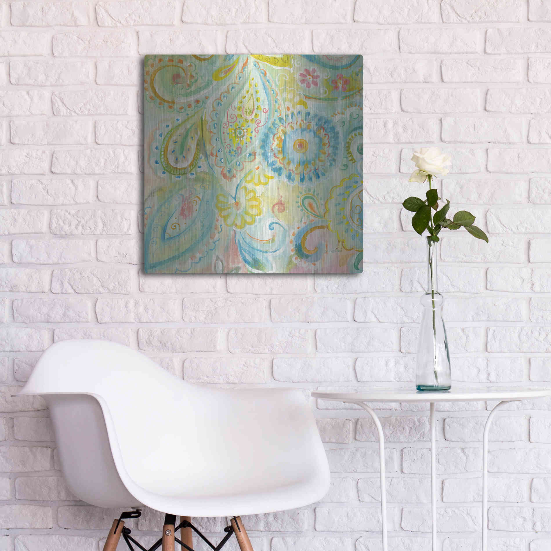 Luxe Metal Art 'Spring Dream Paisley XII' by Danhui Nai, Metal Wall Art,24x24