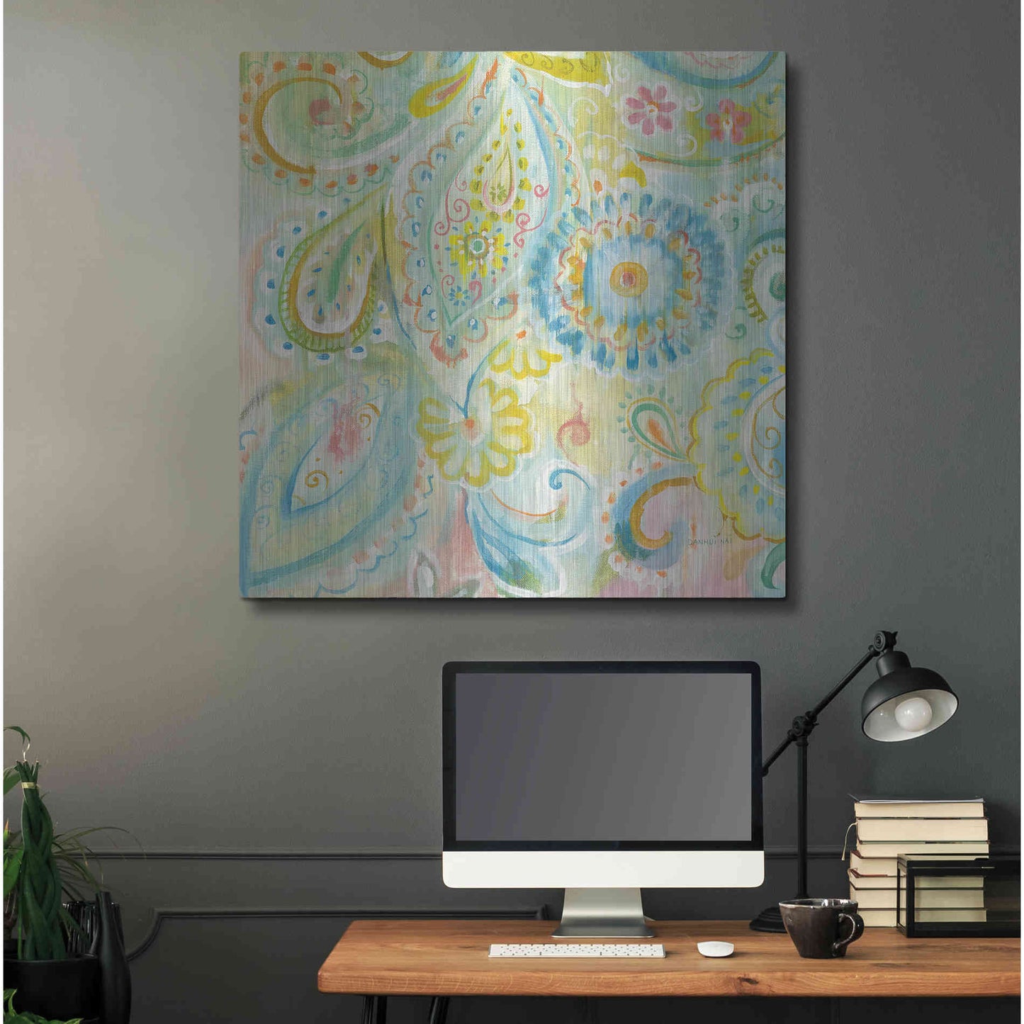 Luxe Metal Art 'Spring Dream Paisley XII' by Danhui Nai, Metal Wall Art,36x36