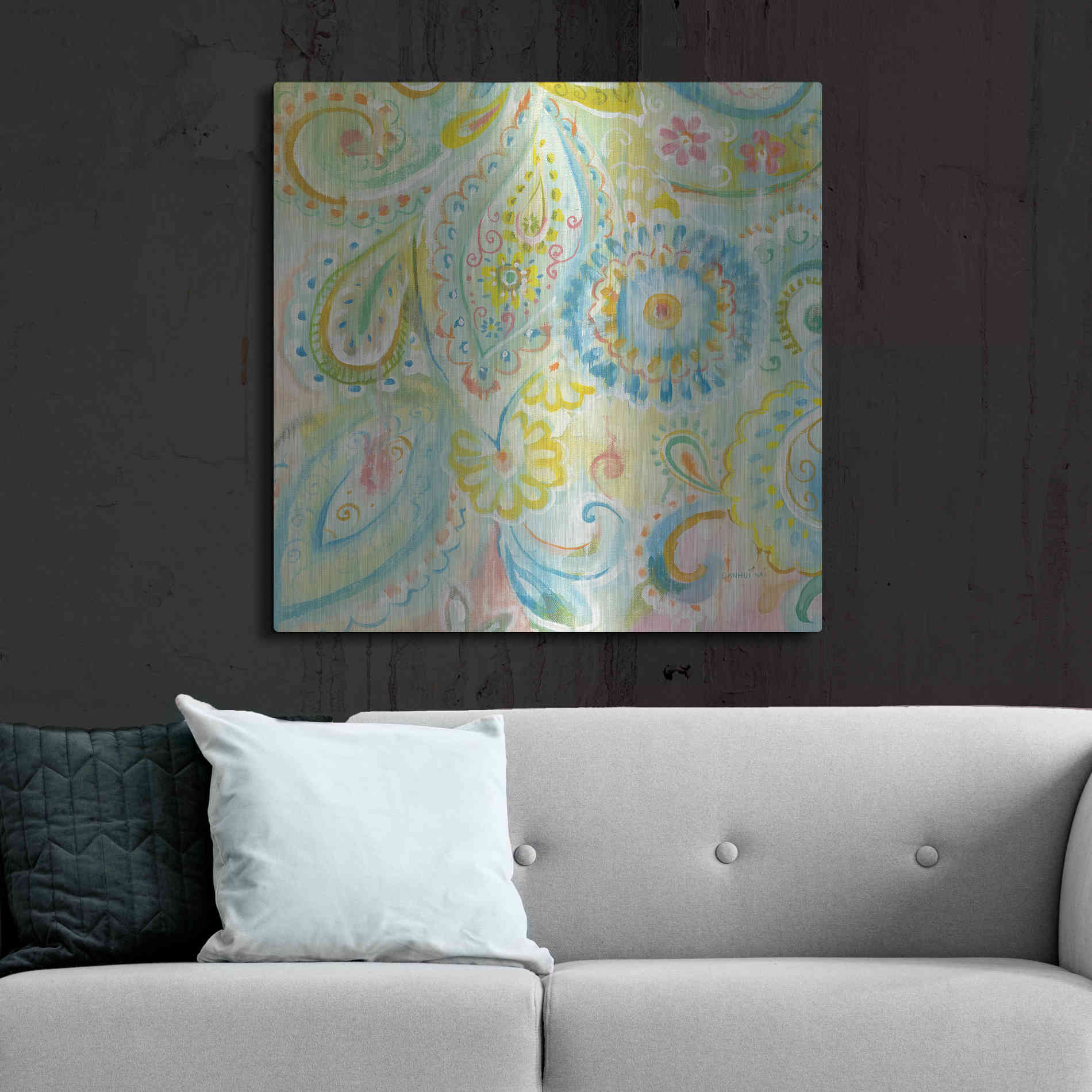 Luxe Metal Art 'Spring Dream Paisley XII' by Danhui Nai, Metal Wall Art,36x36
