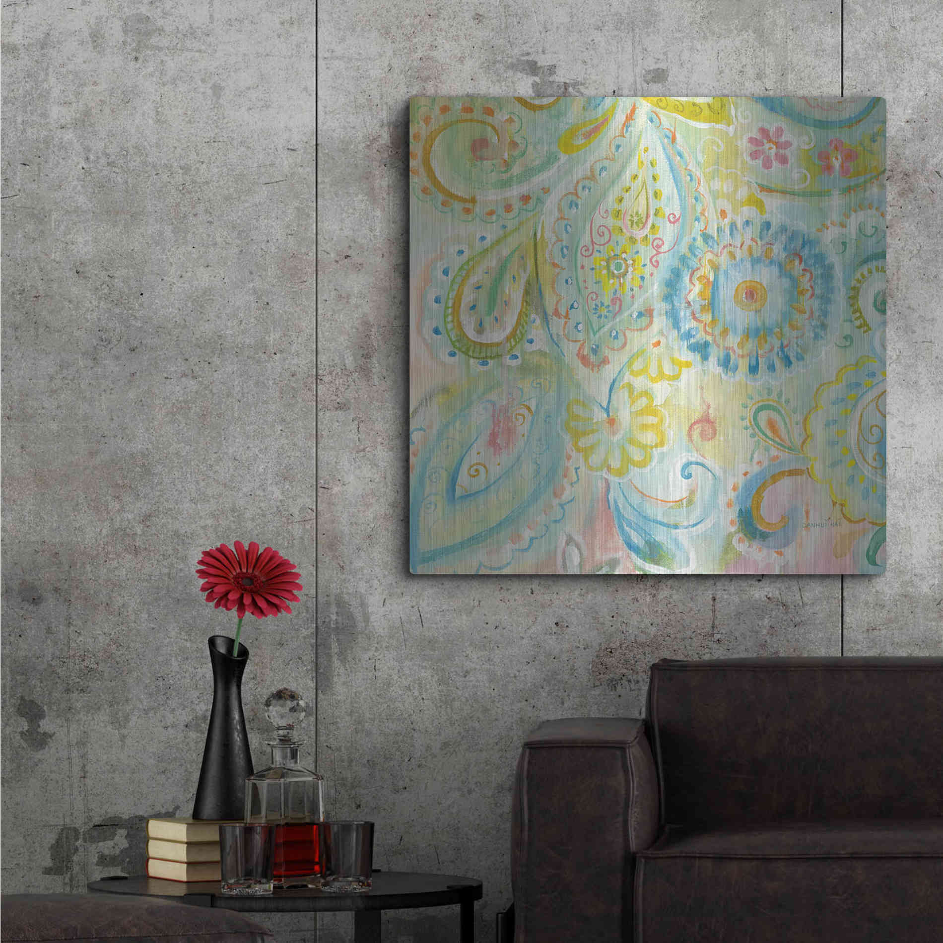 Luxe Metal Art 'Spring Dream Paisley XII' by Danhui Nai, Metal Wall Art,36x36