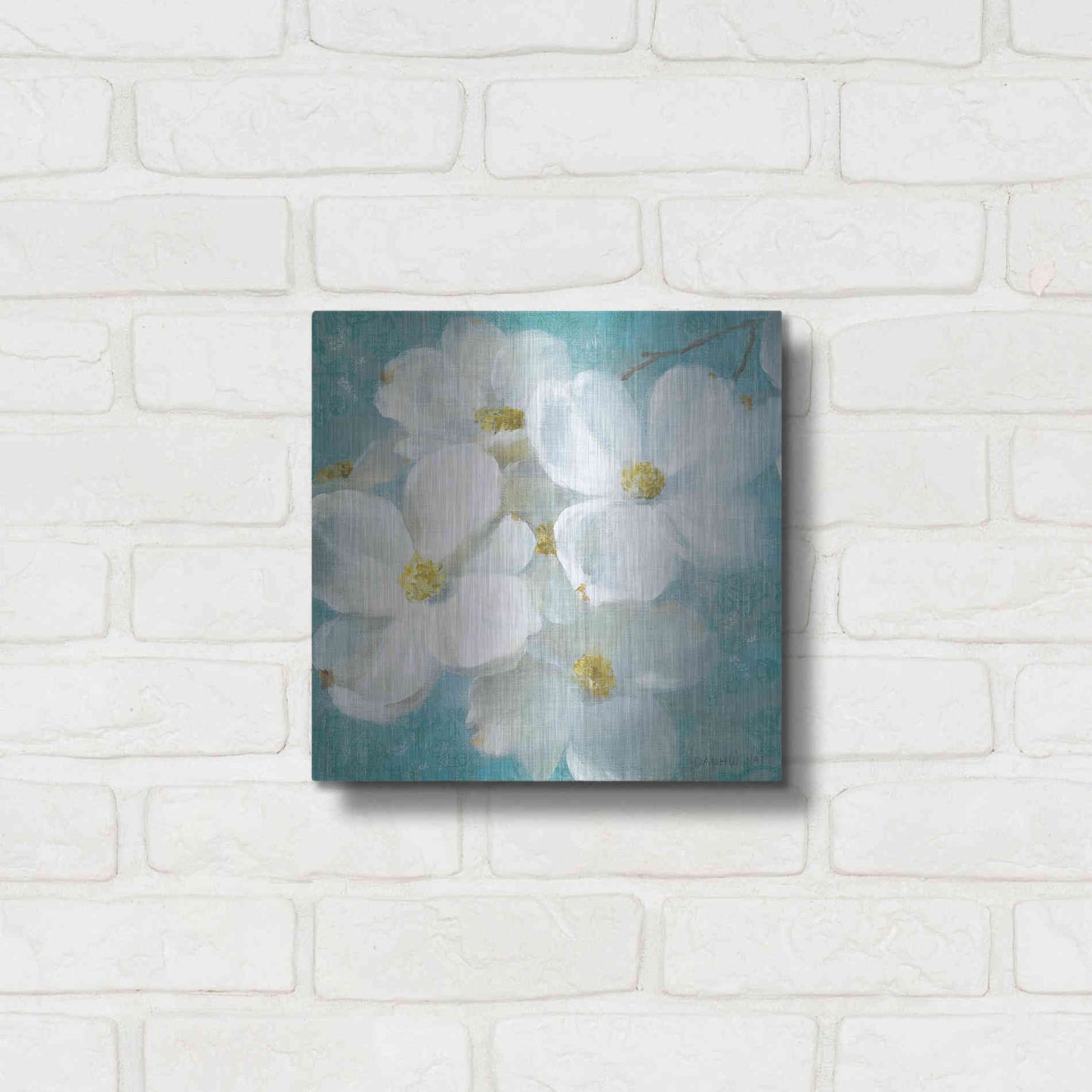 Luxe Metal Art 'Indiness Blossom Square Vintage II' by Danhui Nai, Metal Wall Art,12x12