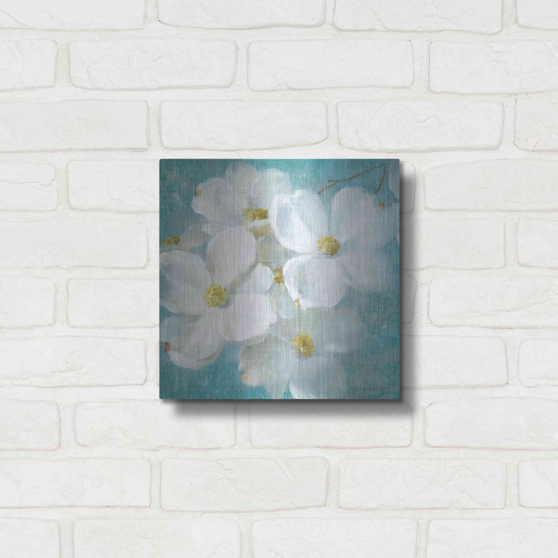 Luxe Metal Art 'Indiness Blossom Square Vintage II' by Danhui Nai, Metal Wall Art,12x12