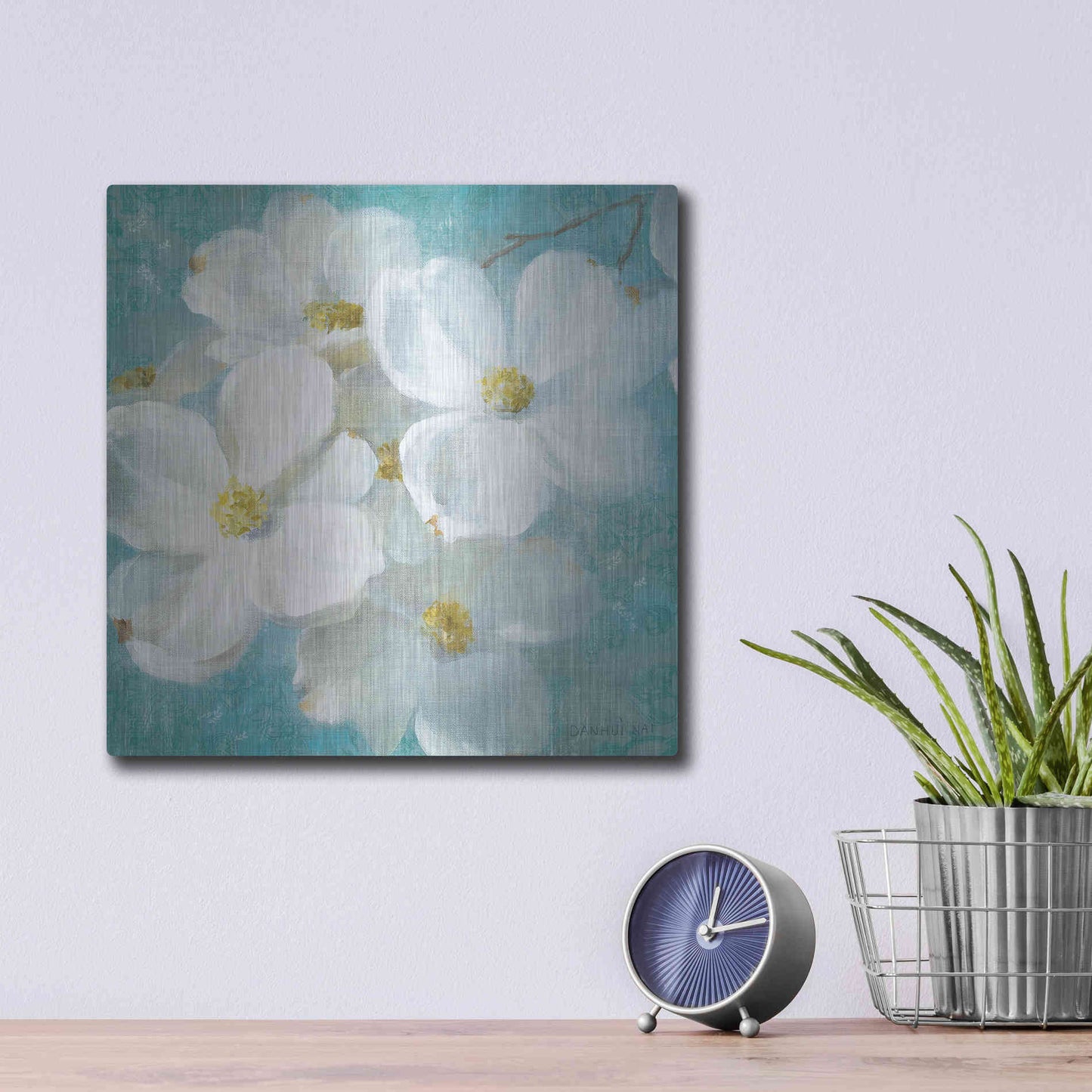 Luxe Metal Art 'Indiness Blossom Square Vintage II' by Danhui Nai, Metal Wall Art,12x12