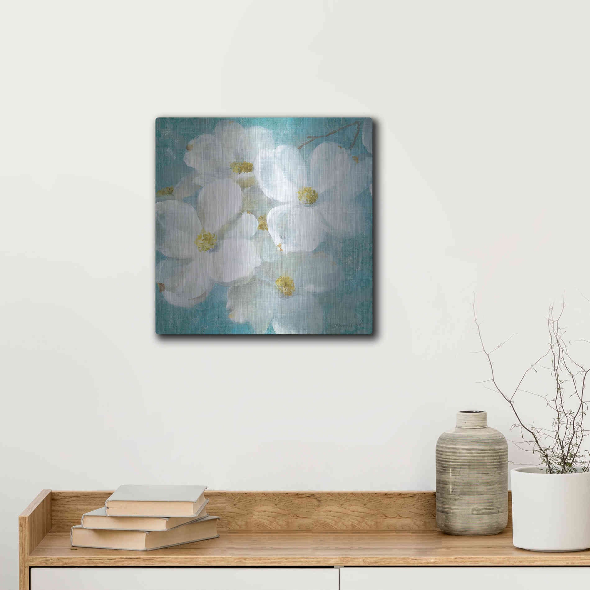 Luxe Metal Art 'Indiness Blossom Square Vintage II' by Danhui Nai, Metal Wall Art,12x12