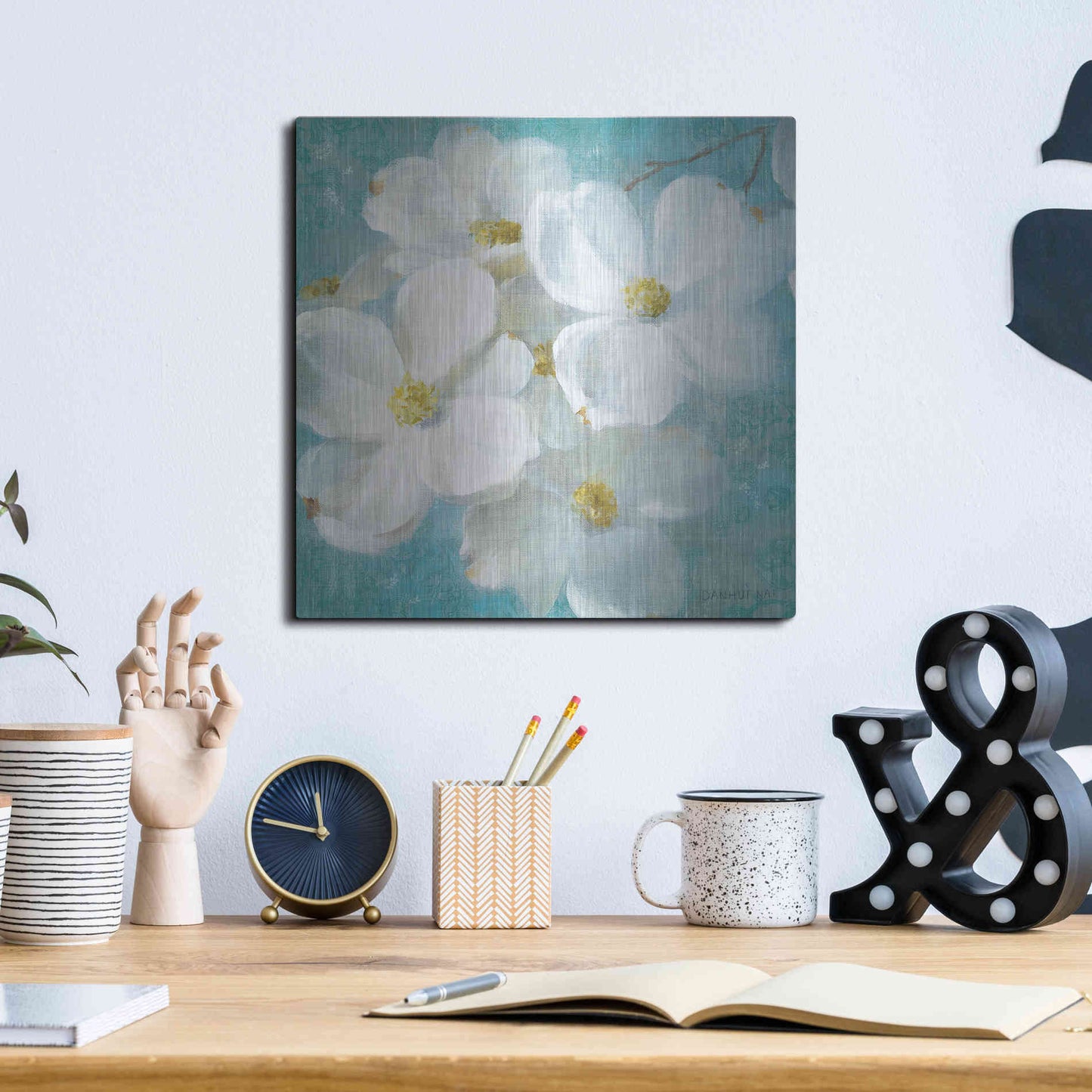 Luxe Metal Art 'Indiness Blossom Square Vintage II' by Danhui Nai, Metal Wall Art,12x12