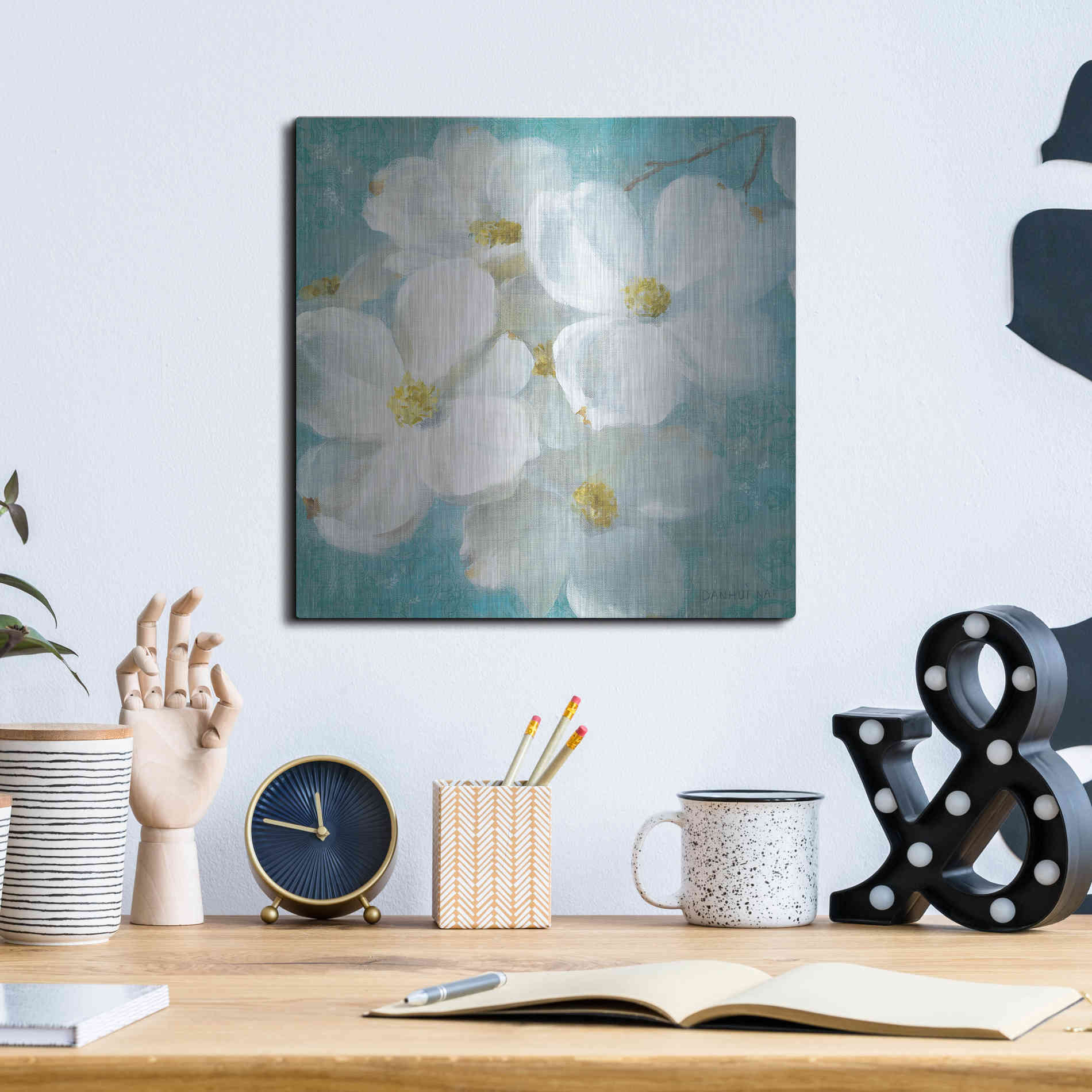 Luxe Metal Art 'Indiness Blossom Square Vintage II' by Danhui Nai, Metal Wall Art,12x12