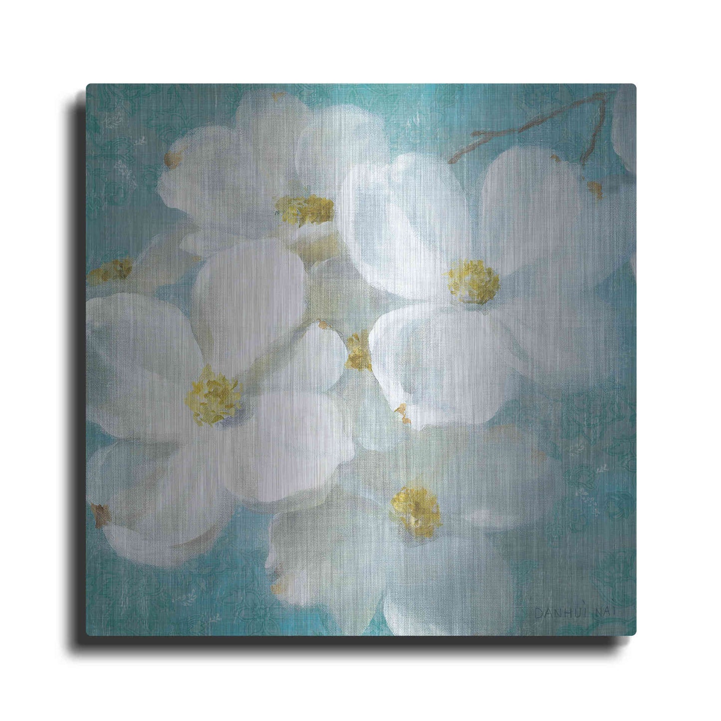 Luxe Metal Art 'Indiness Blossom Square Vintage II' by Danhui Nai, Metal Wall Art