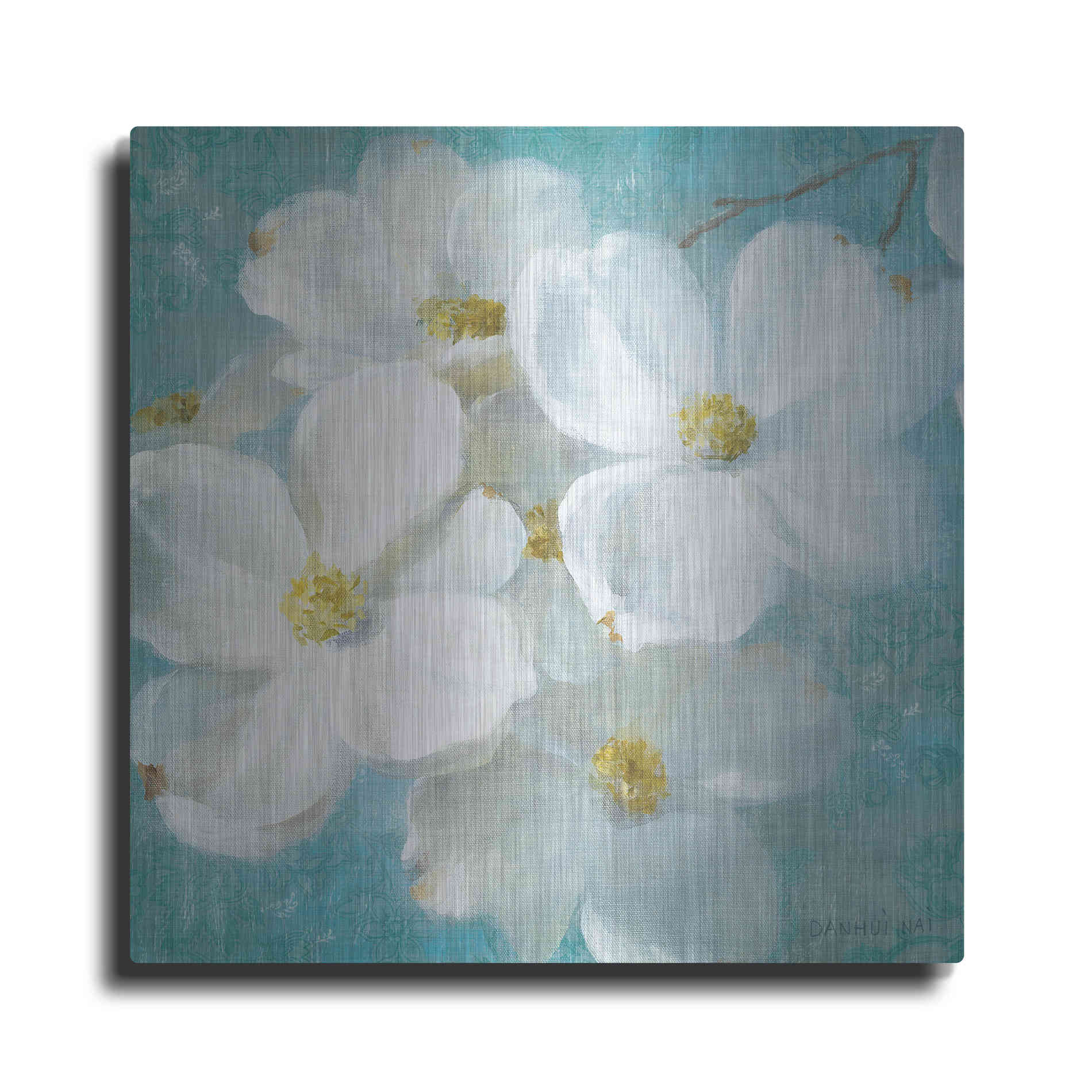 Luxe Metal Art 'Indiness Blossom Square Vintage II' by Danhui Nai, Metal Wall Art