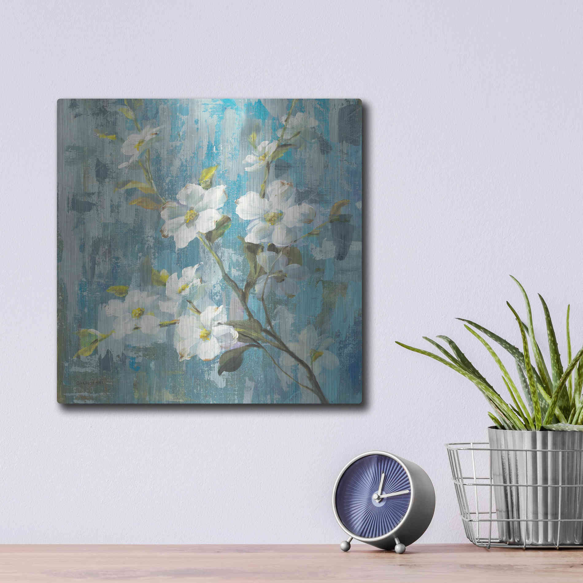 Luxe Metal Art 'Graceful Magnolia II' by Danhui Nai, Metal Wall Art,12x12