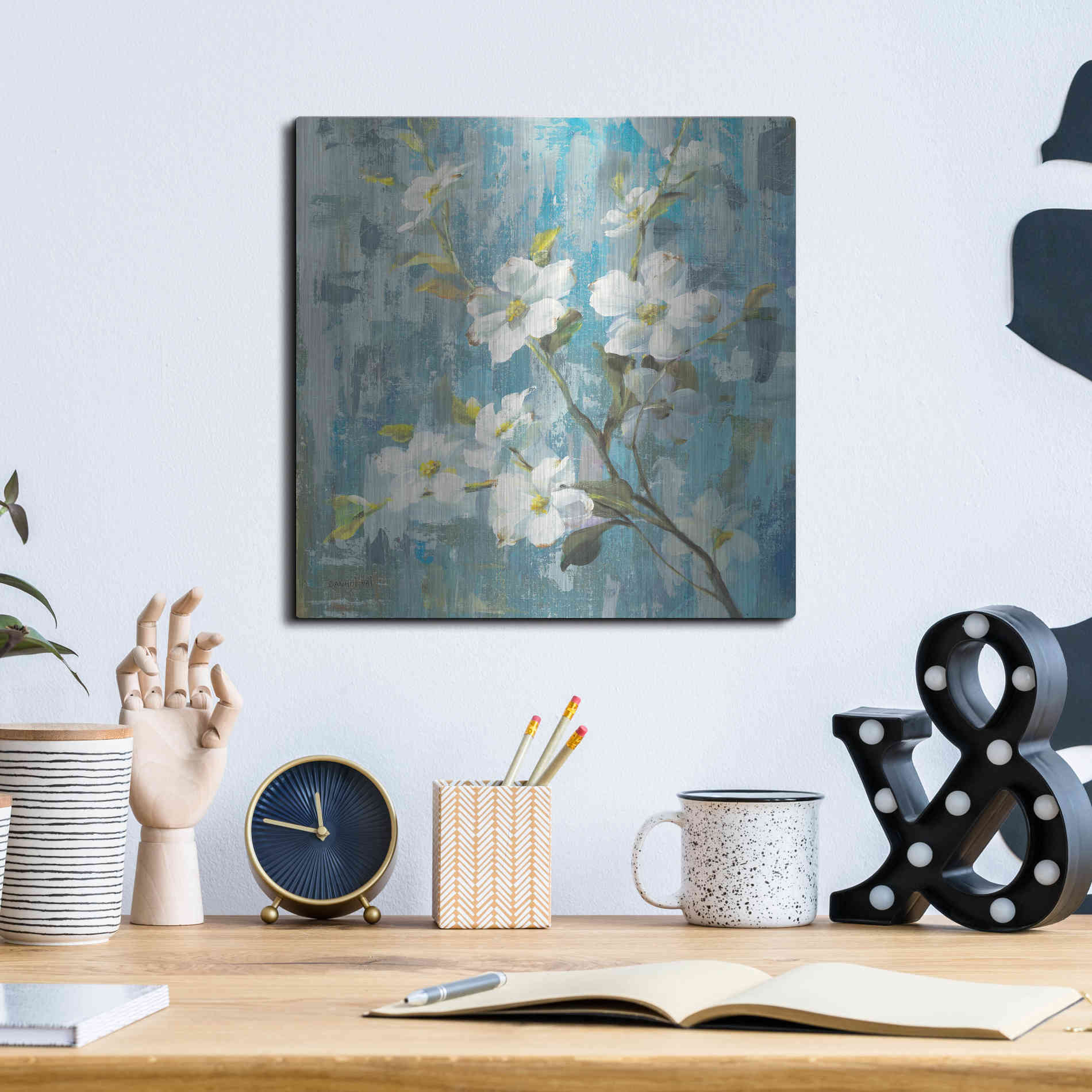 Luxe Metal Art 'Graceful Magnolia II' by Danhui Nai, Metal Wall Art,12x12