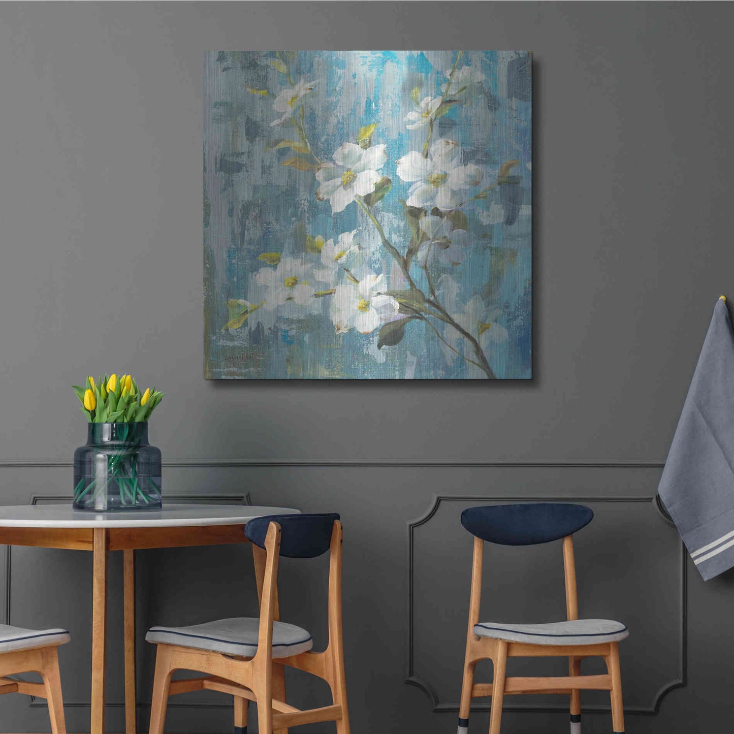 Luxe Metal Art 'Graceful Magnolia II' by Danhui Nai, Metal Wall Art,36x36