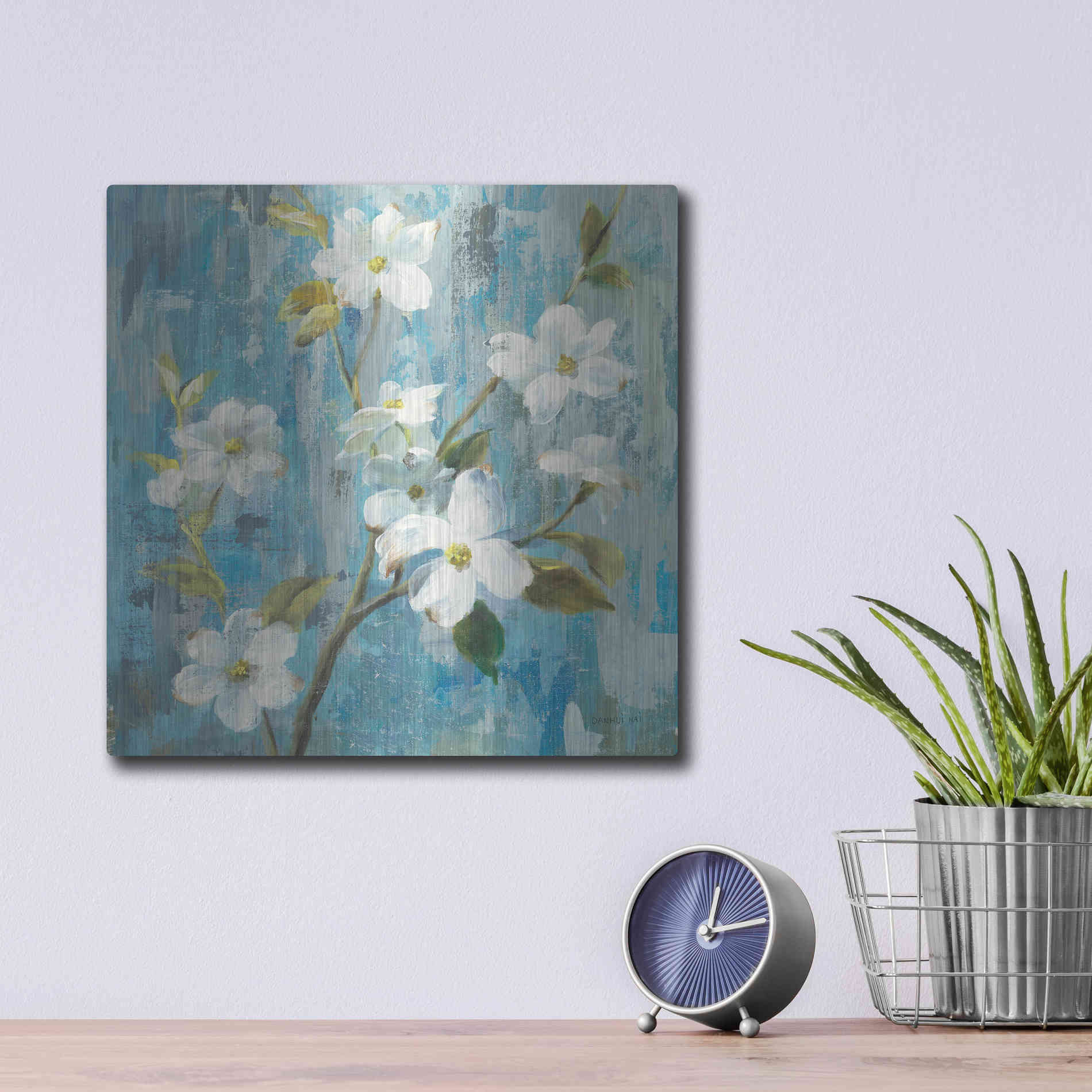 Luxe Metal Art 'Graceful Magnolia I' by Danhui Nai, Metal Wall Art,12x12