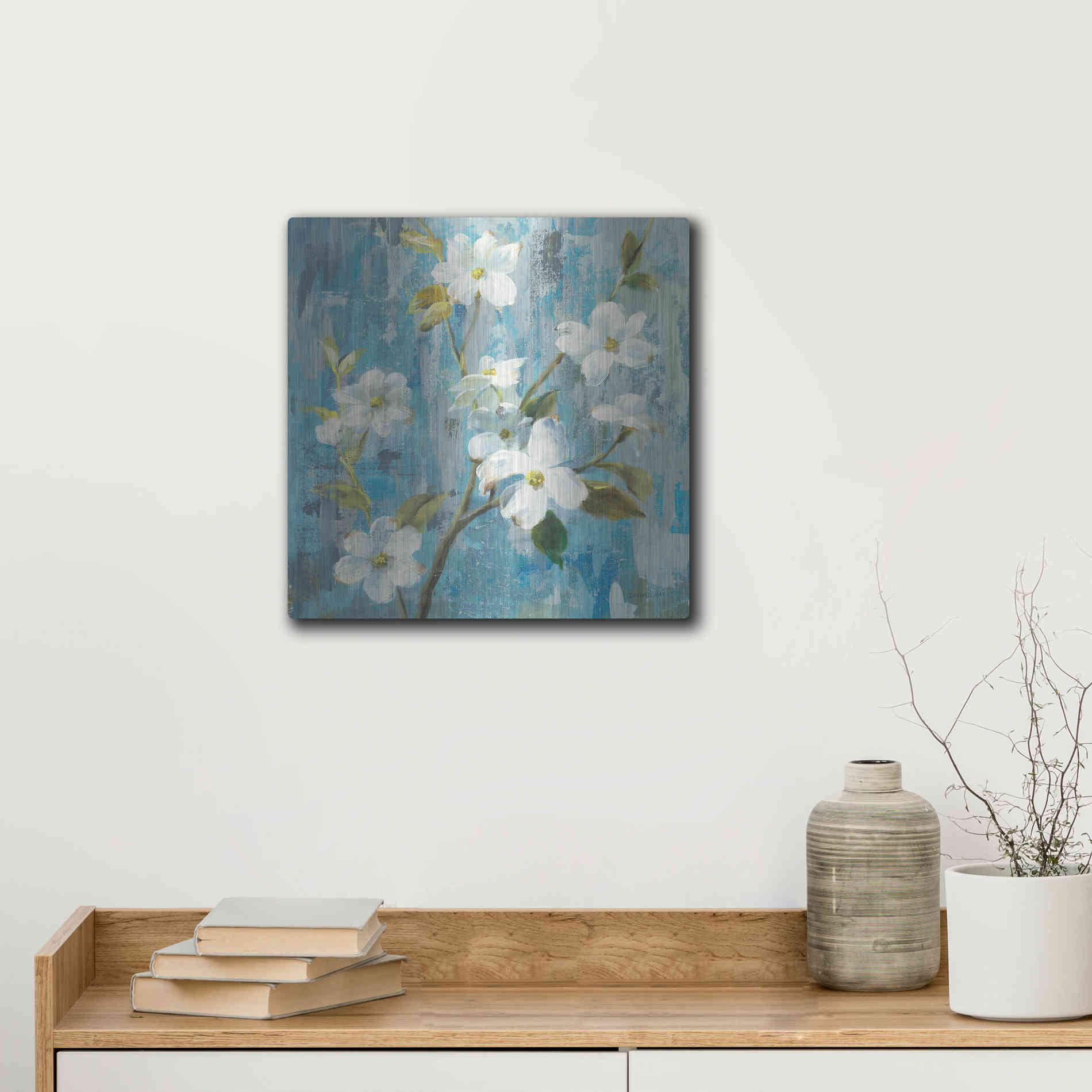 Luxe Metal Art 'Graceful Magnolia I' by Danhui Nai, Metal Wall Art,12x12