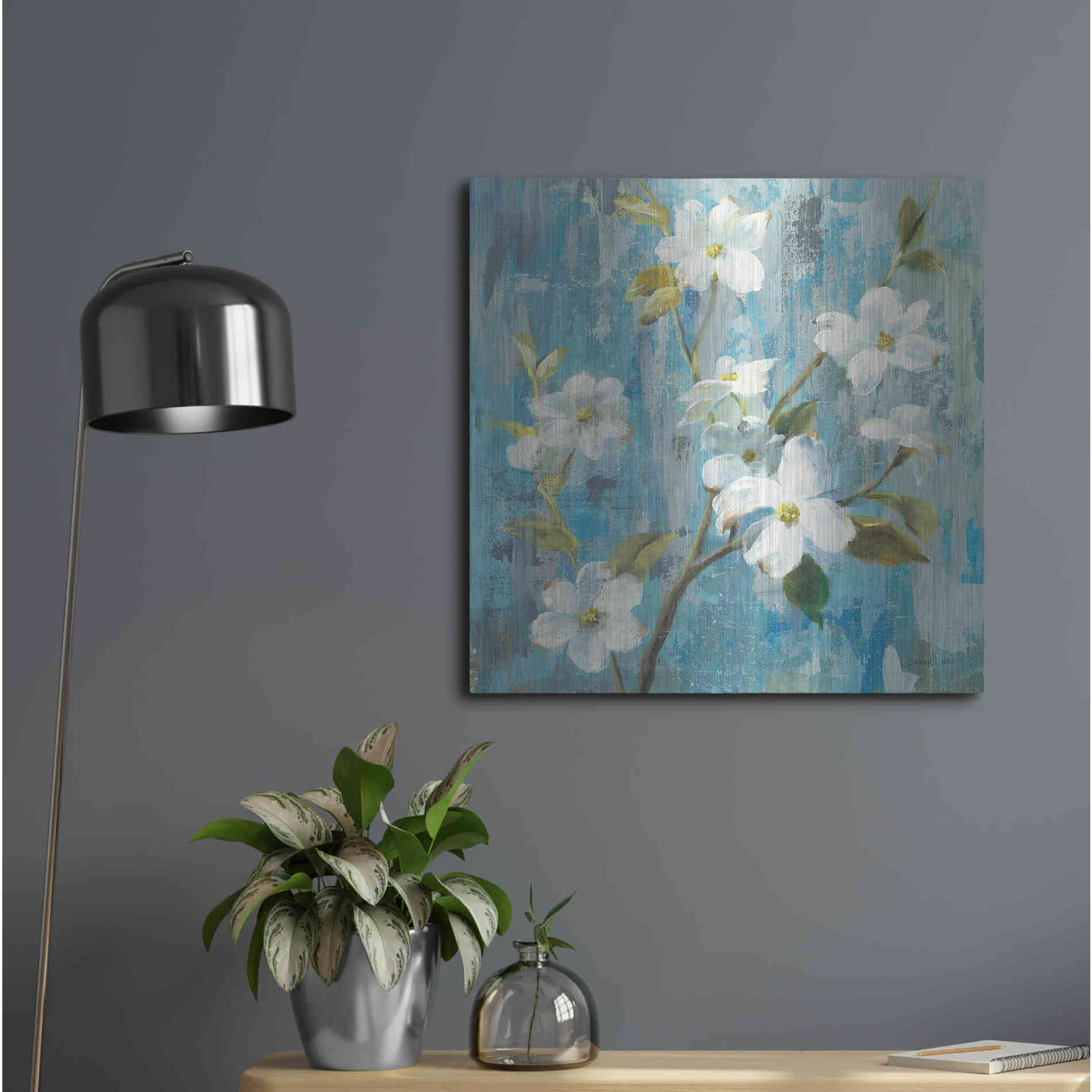 Luxe Metal Art 'Graceful Magnolia I' by Danhui Nai, Metal Wall Art,24x24