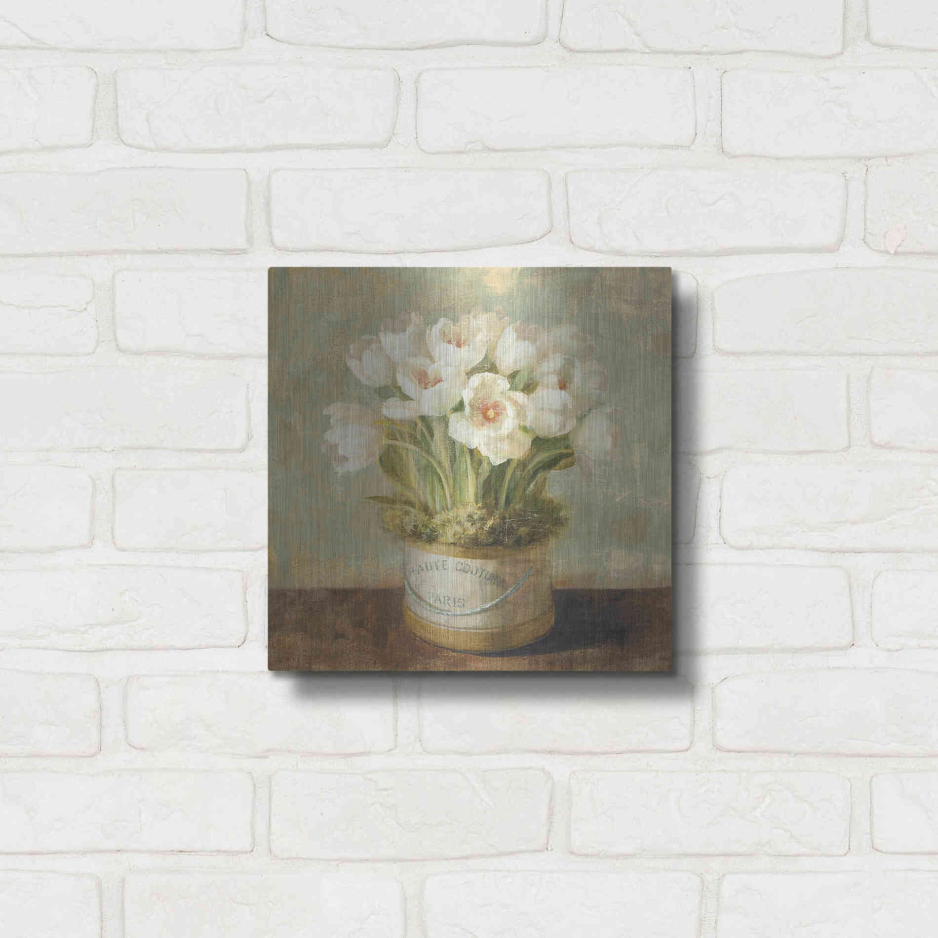 Luxe Metal Art 'Hatbox Tulips' by Danhui Nai, Metal Wall Art,12x12