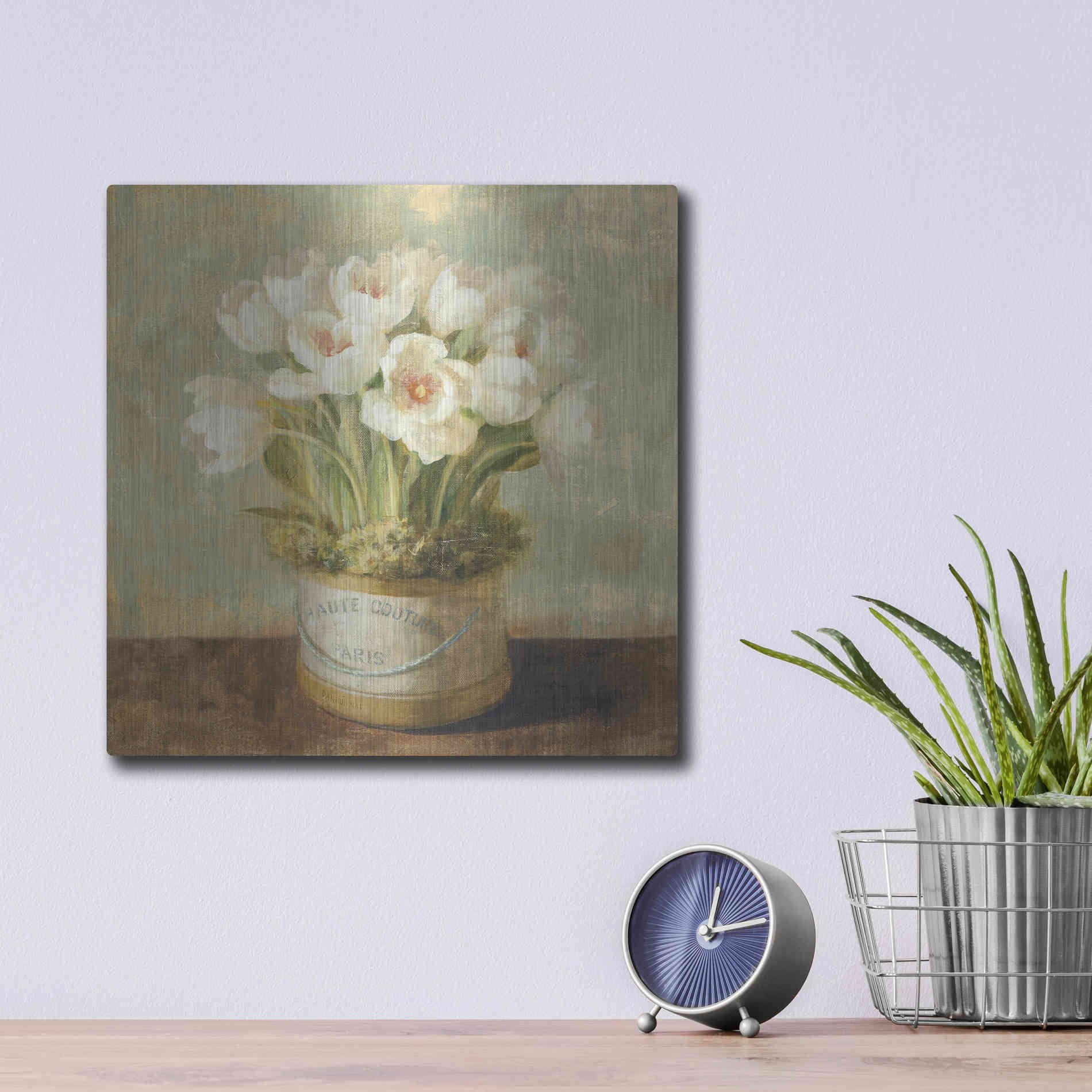 Luxe Metal Art 'Hatbox Tulips' by Danhui Nai, Metal Wall Art,12x12