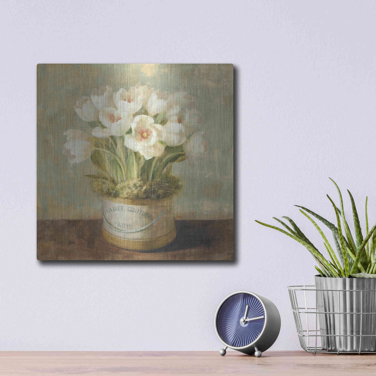 Luxe Metal Art 'Hatbox Tulips' by Danhui Nai, Metal Wall Art,12x12