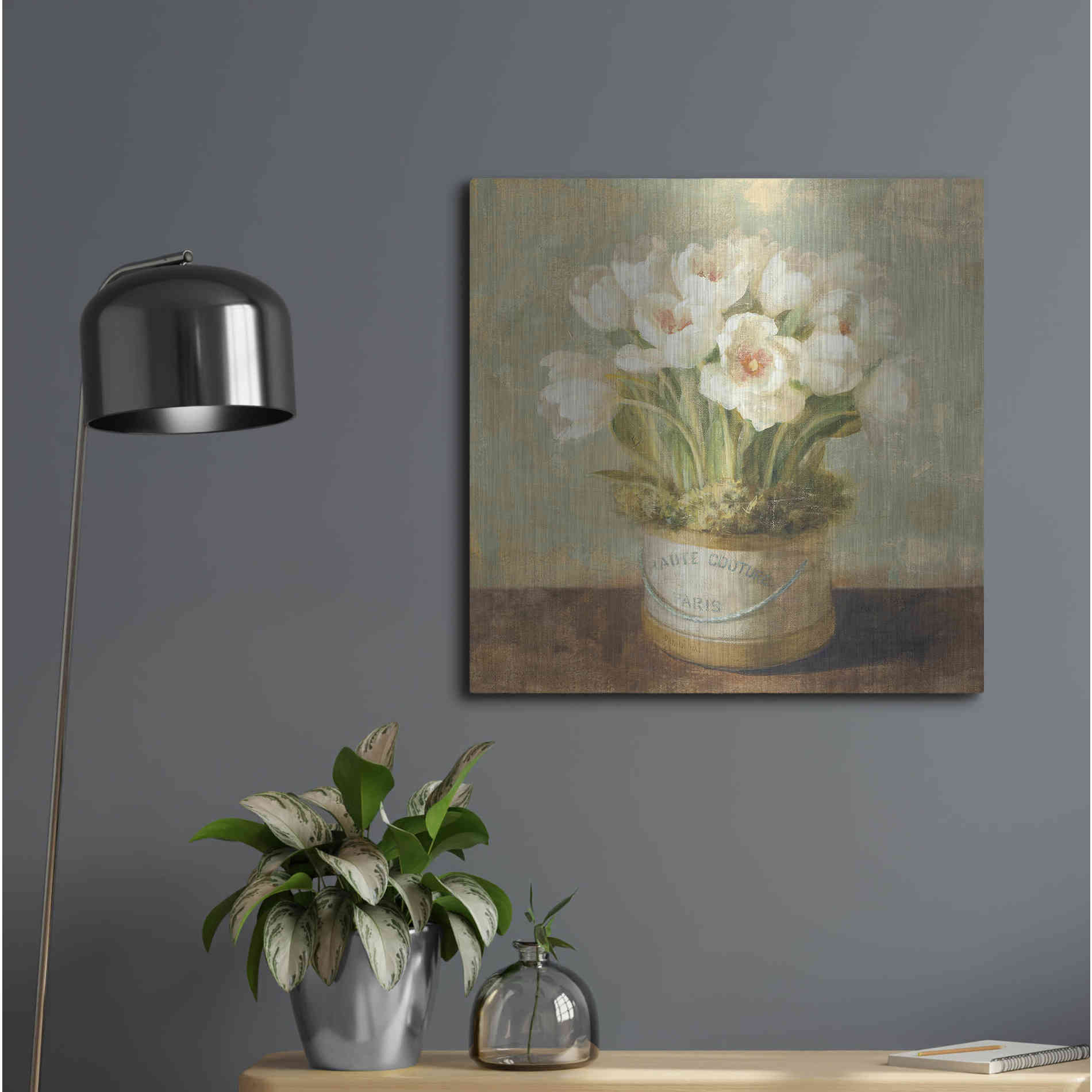 Luxe Metal Art 'Hatbox Tulips' by Danhui Nai, Metal Wall Art,24x24