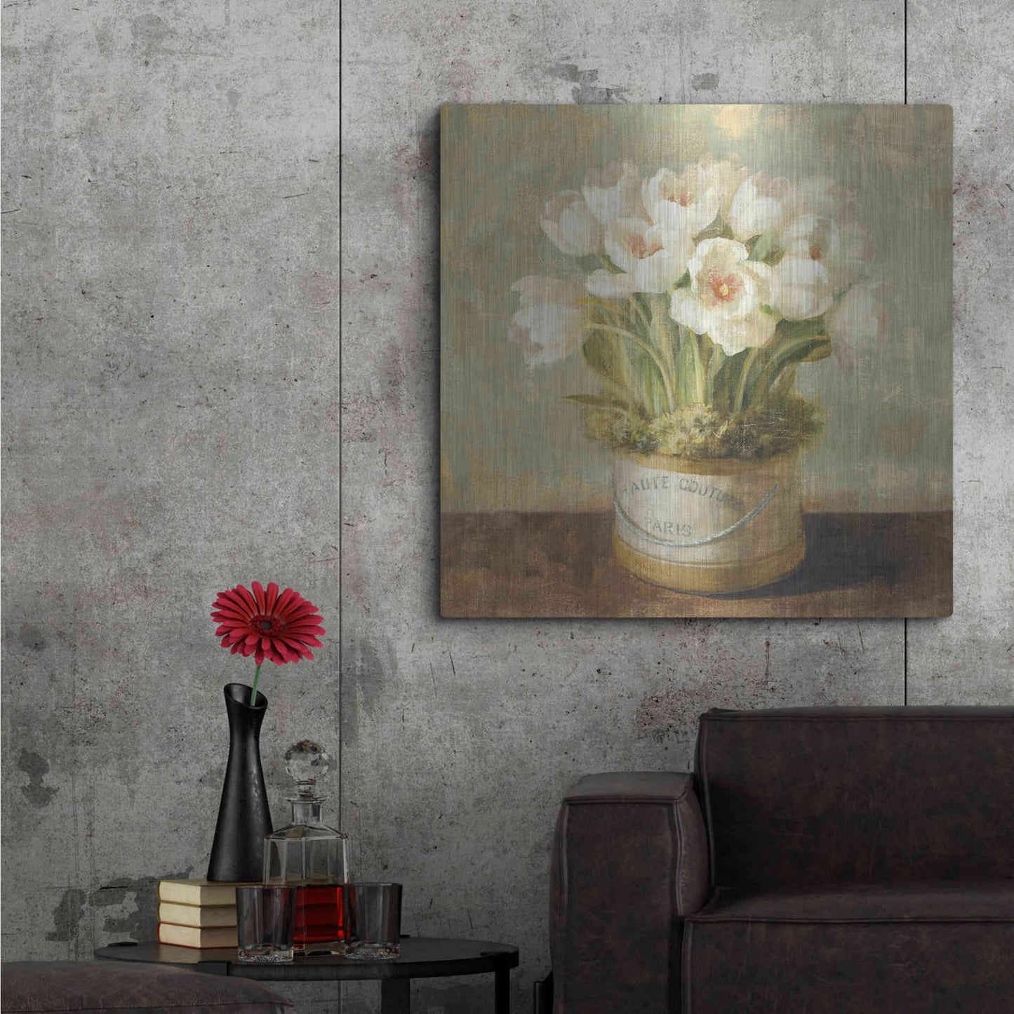Luxe Metal Art 'Hatbox Tulips' by Danhui Nai, Metal Wall Art,36x36