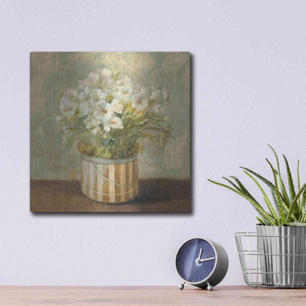 Luxe Metal Art 'Hatbox Freesia' by Danhui Nai, Metal Wall Art,12x12