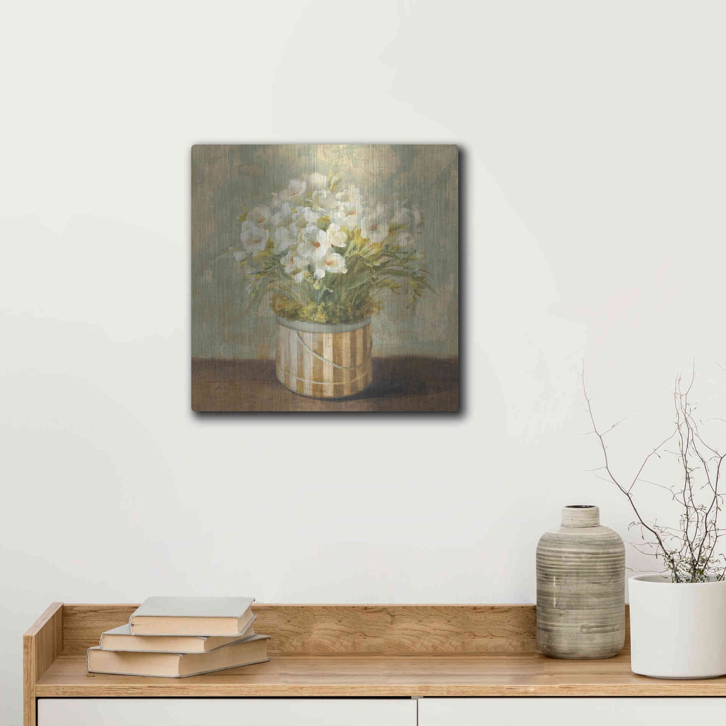 Luxe Metal Art 'Hatbox Freesia' by Danhui Nai, Metal Wall Art,12x12