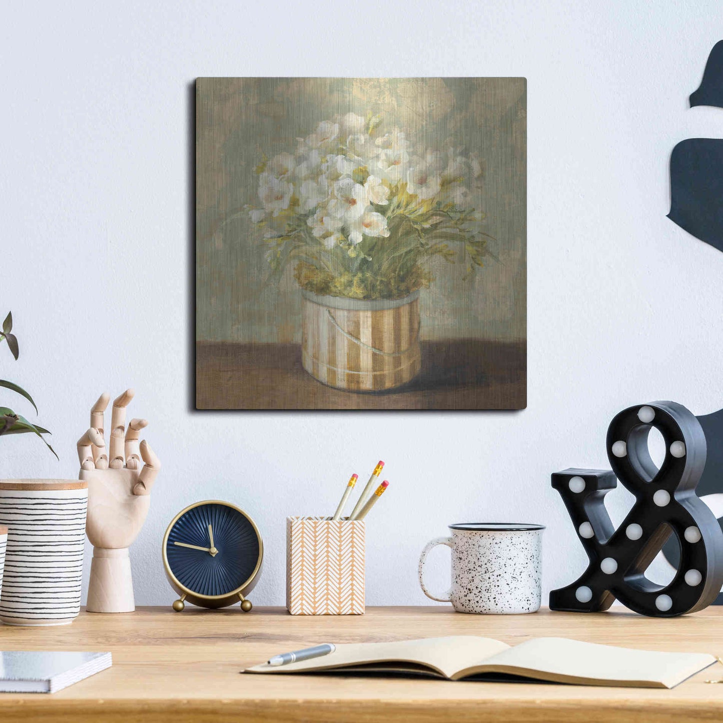 Luxe Metal Art 'Hatbox Freesia' by Danhui Nai, Metal Wall Art,12x12