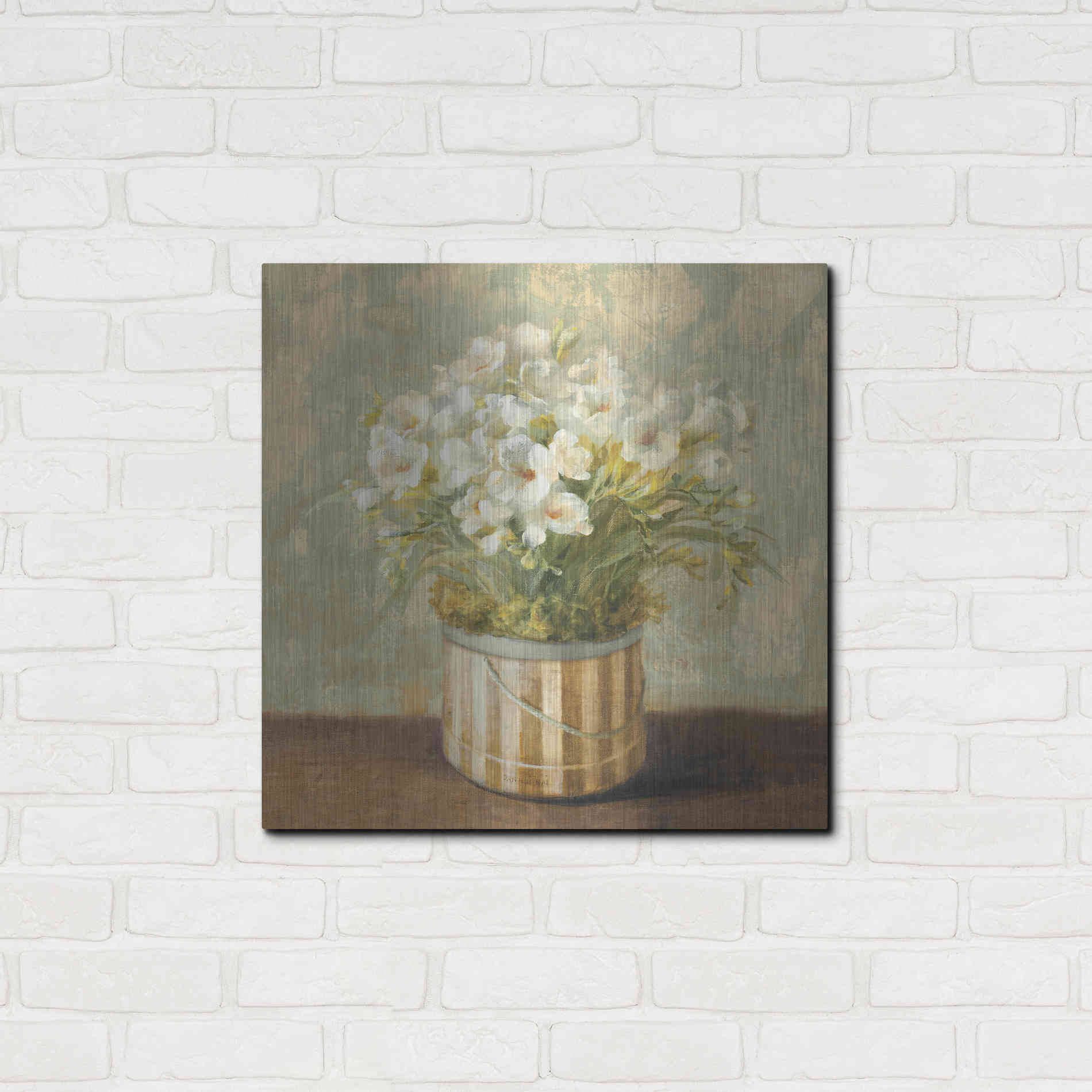 Luxe Metal Art 'Hatbox Freesia' by Danhui Nai, Metal Wall Art,24x24