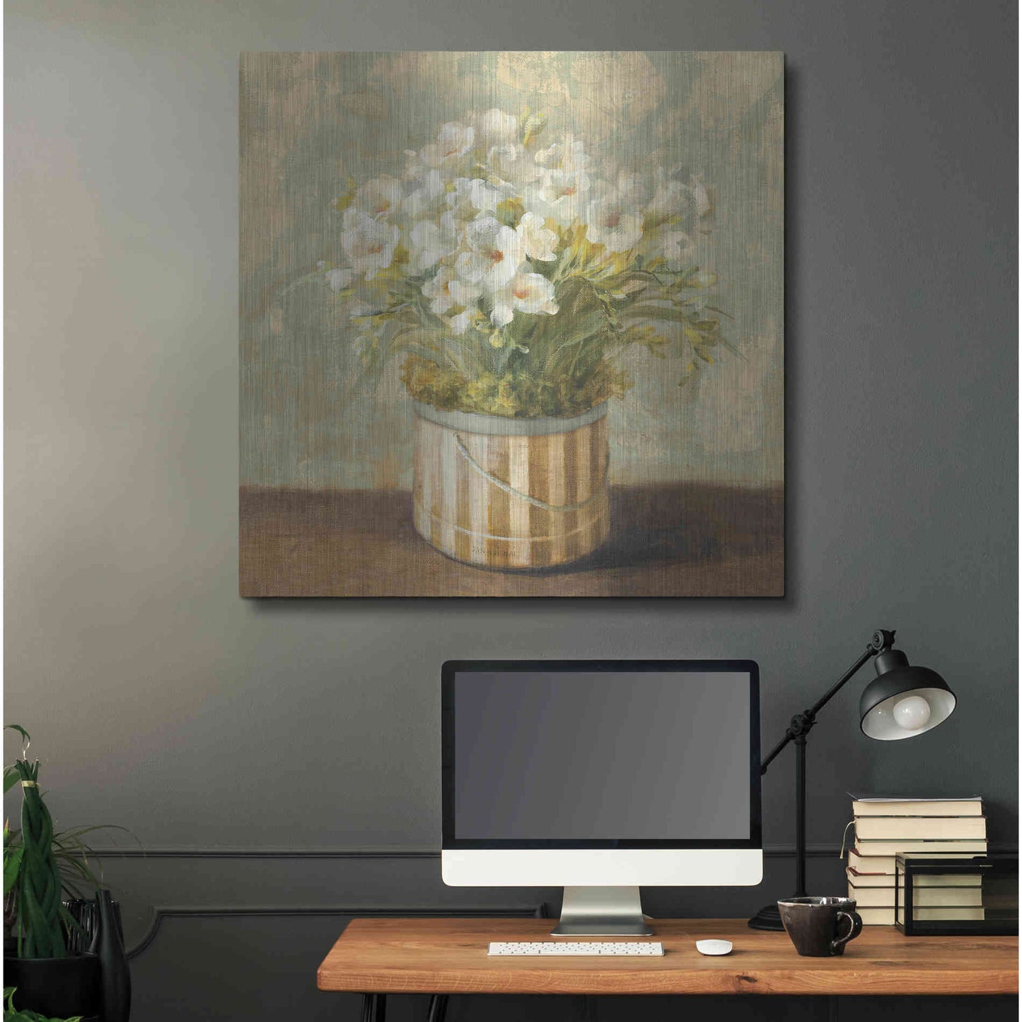 Luxe Metal Art 'Hatbox Freesia' by Danhui Nai, Metal Wall Art,36x36