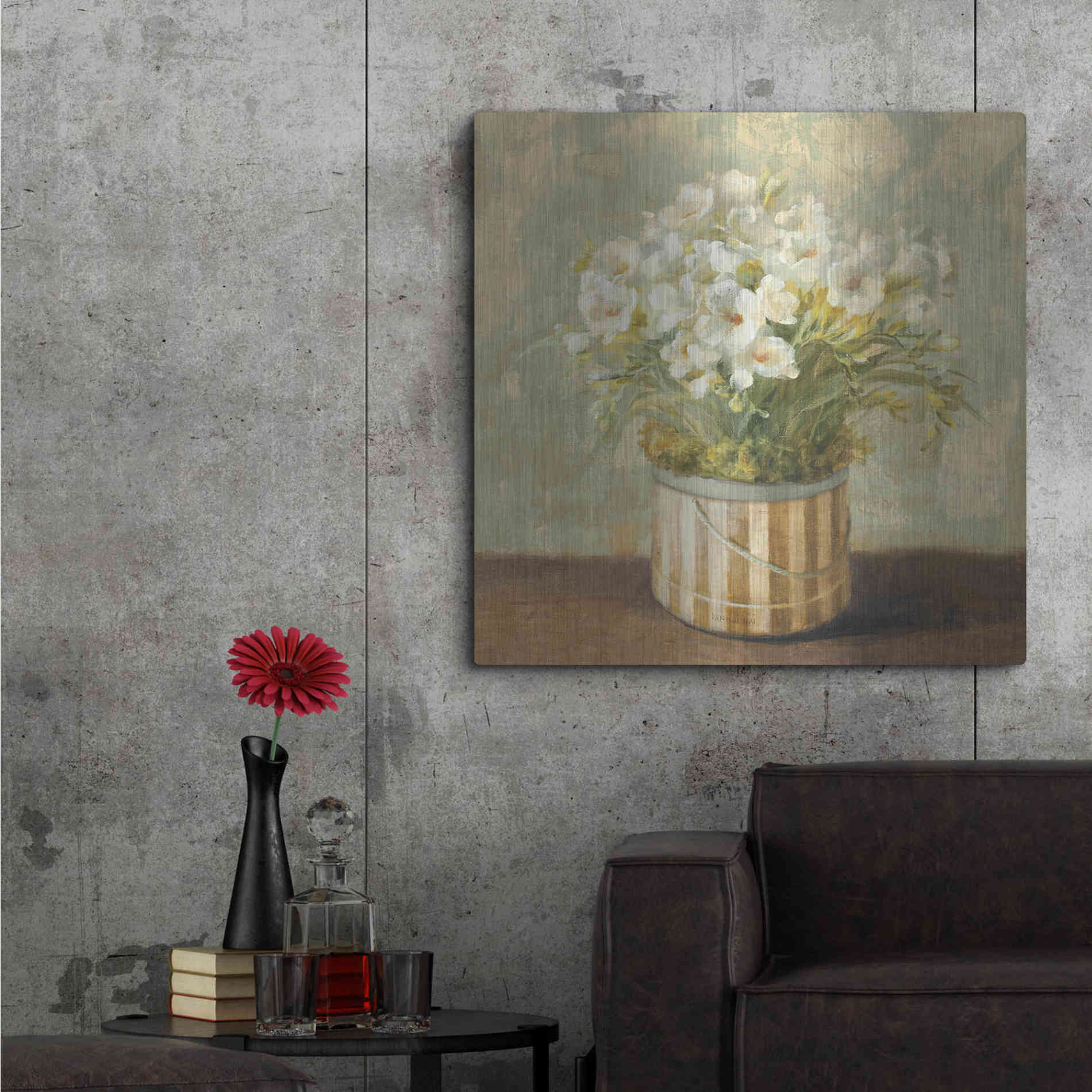 Luxe Metal Art 'Hatbox Freesia' by Danhui Nai, Metal Wall Art,36x36