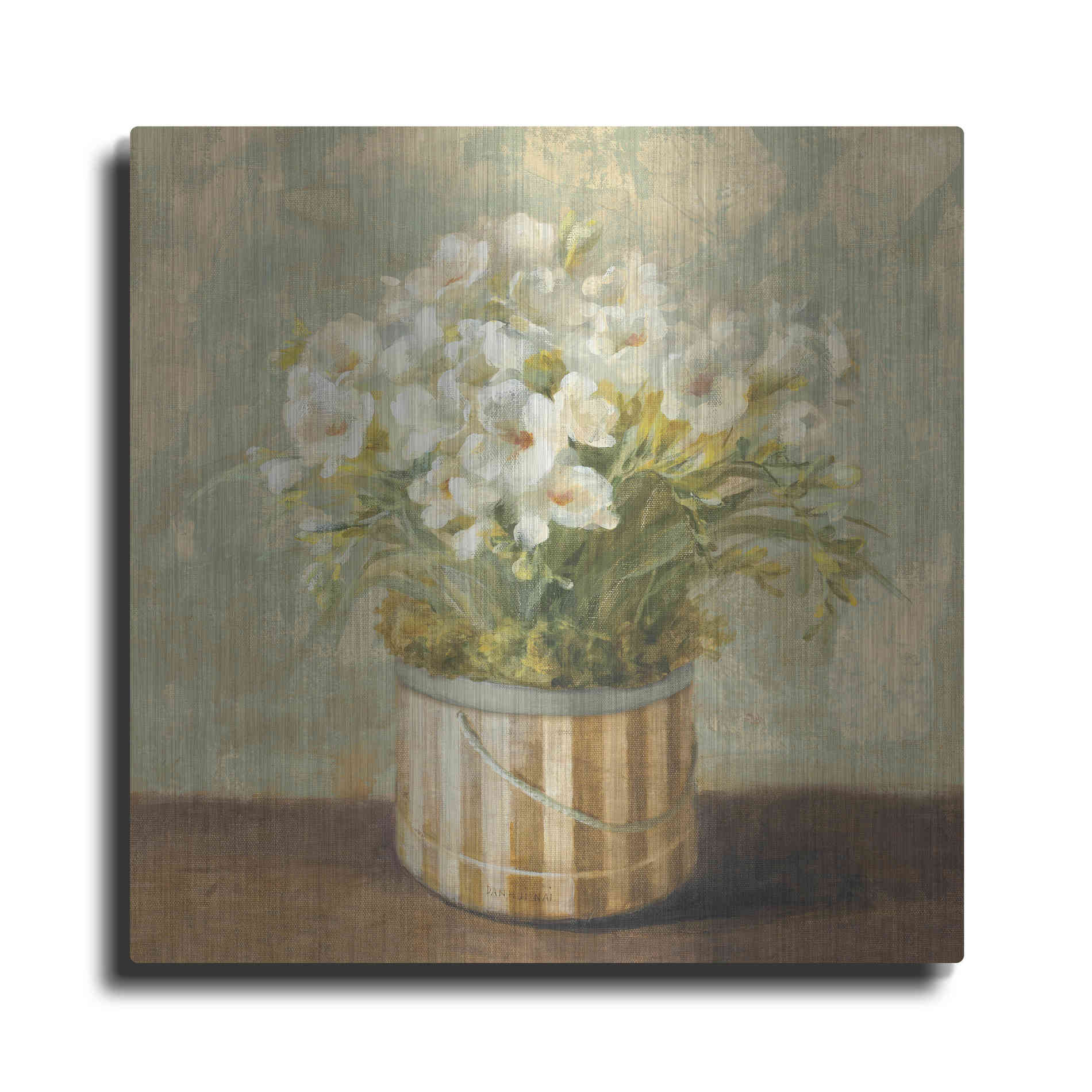 Luxe Metal Art 'Hatbox Freesia' by Danhui Nai, Metal Wall Art