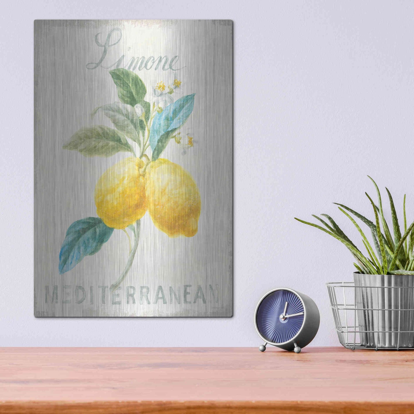 Luxe Metal Art 'Floursack Lemon III' by Danhui Nai, Metal Wall Art,12x16