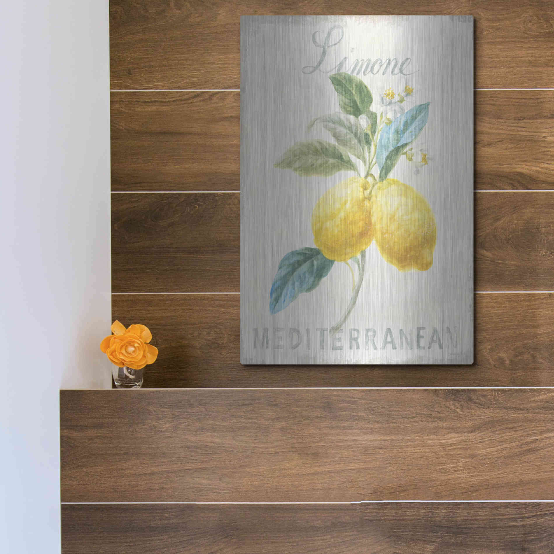 Luxe Metal Art 'Floursack Lemon III' by Danhui Nai, Metal Wall Art,12x16