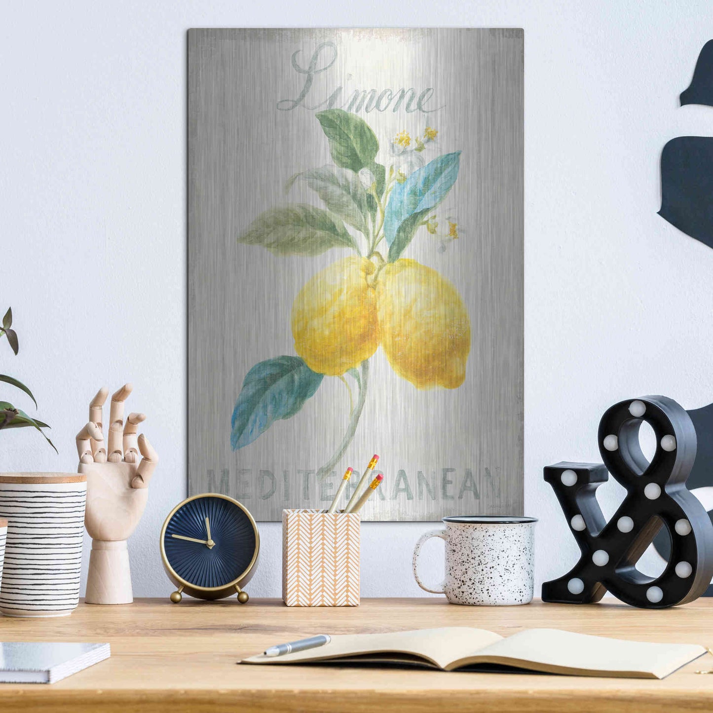 Luxe Metal Art 'Floursack Lemon III' by Danhui Nai, Metal Wall Art,12x16
