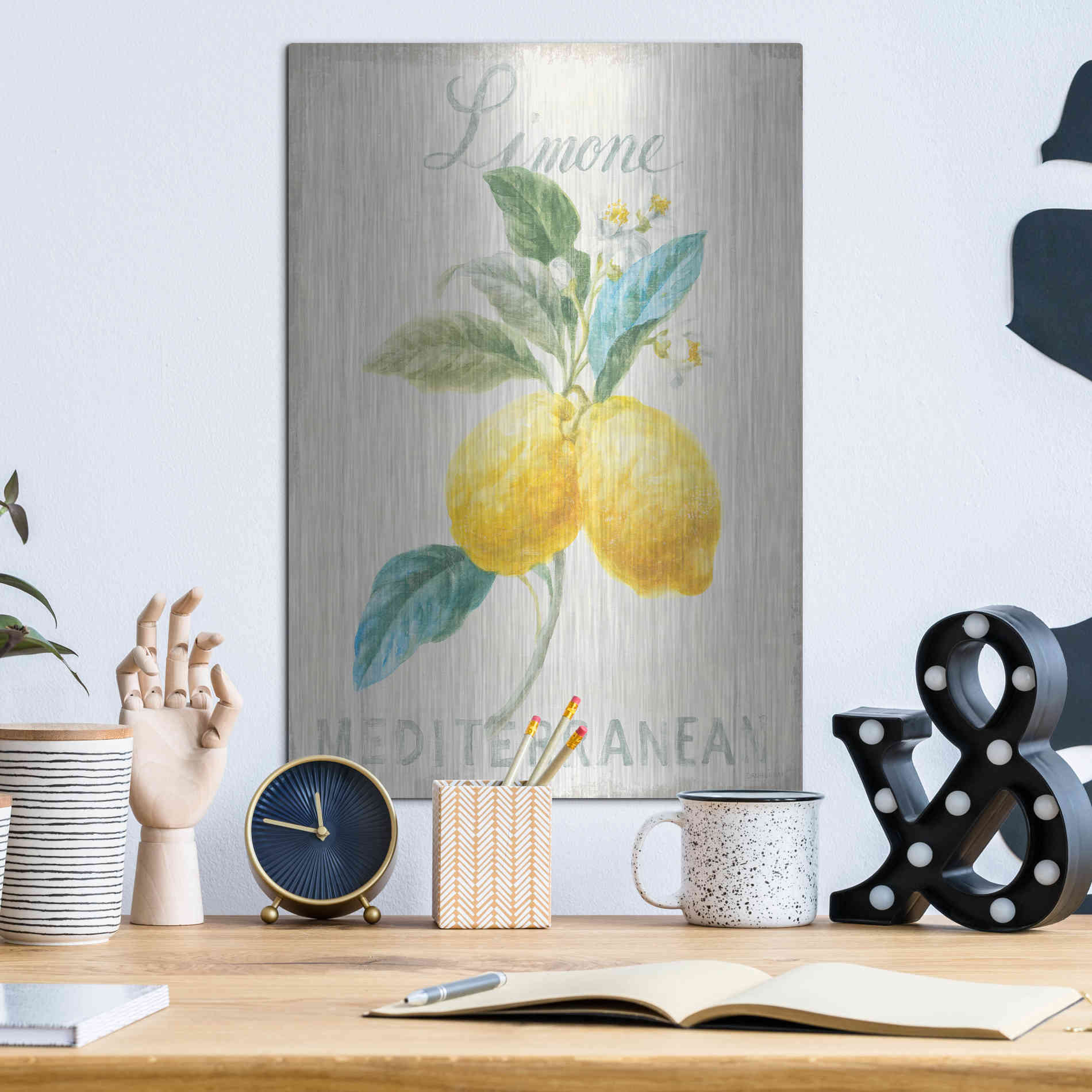 Luxe Metal Art 'Floursack Lemon III' by Danhui Nai, Metal Wall Art,12x16