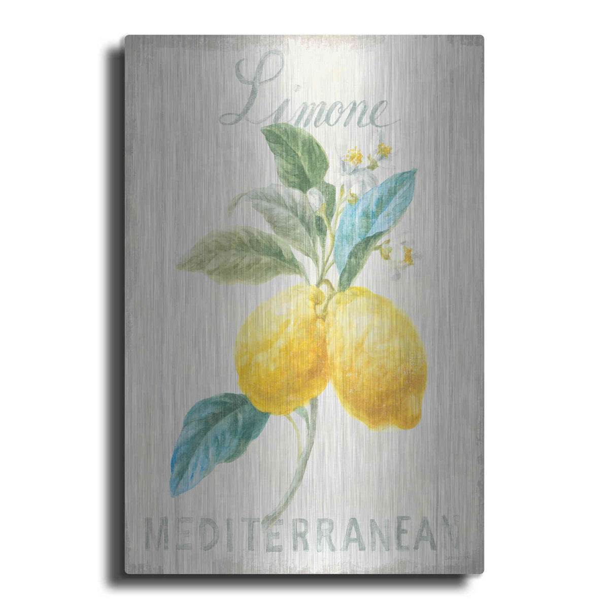 Luxe Metal Art 'Floursack Lemon III' by Danhui Nai, Metal Wall Art