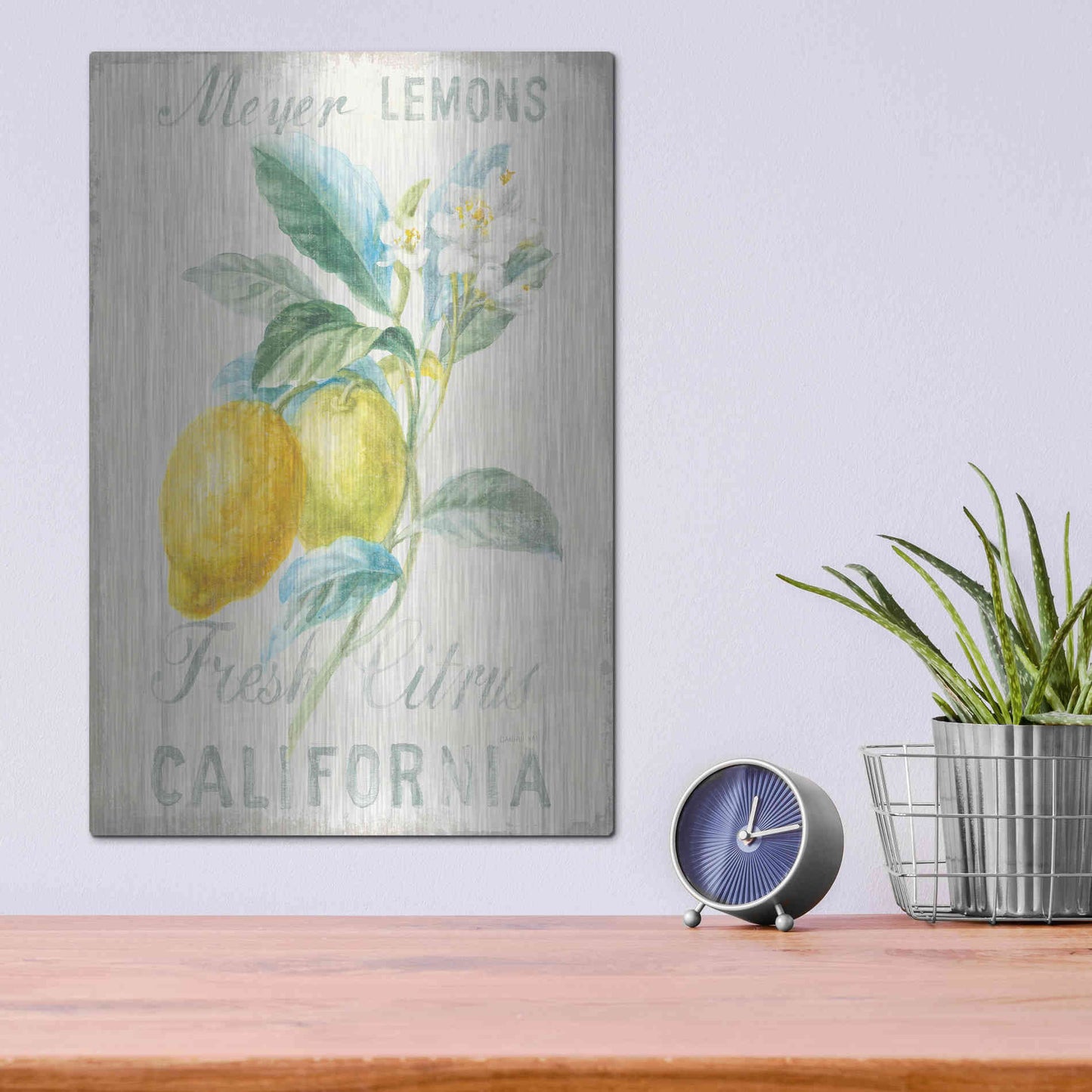 Luxe Metal Art 'Floursack Lemon II' by Danhui Nai, Metal Wall Art,12x16