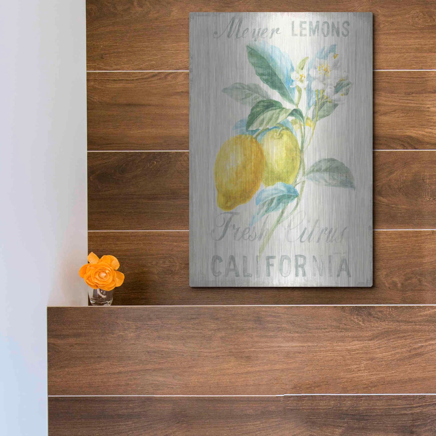 Luxe Metal Art 'Floursack Lemon II' by Danhui Nai, Metal Wall Art,12x16