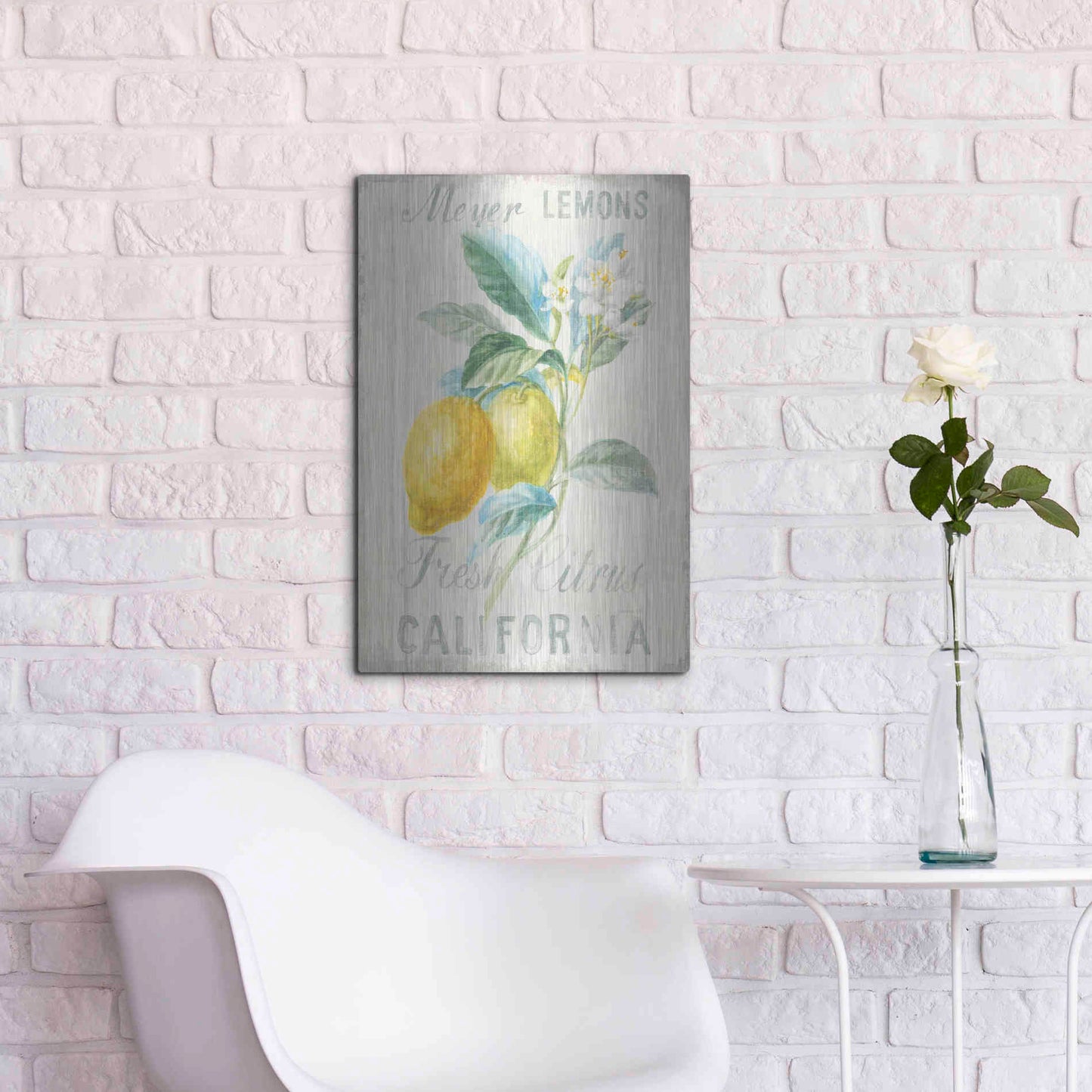 Luxe Metal Art 'Floursack Lemon II' by Danhui Nai, Metal Wall Art,16x24