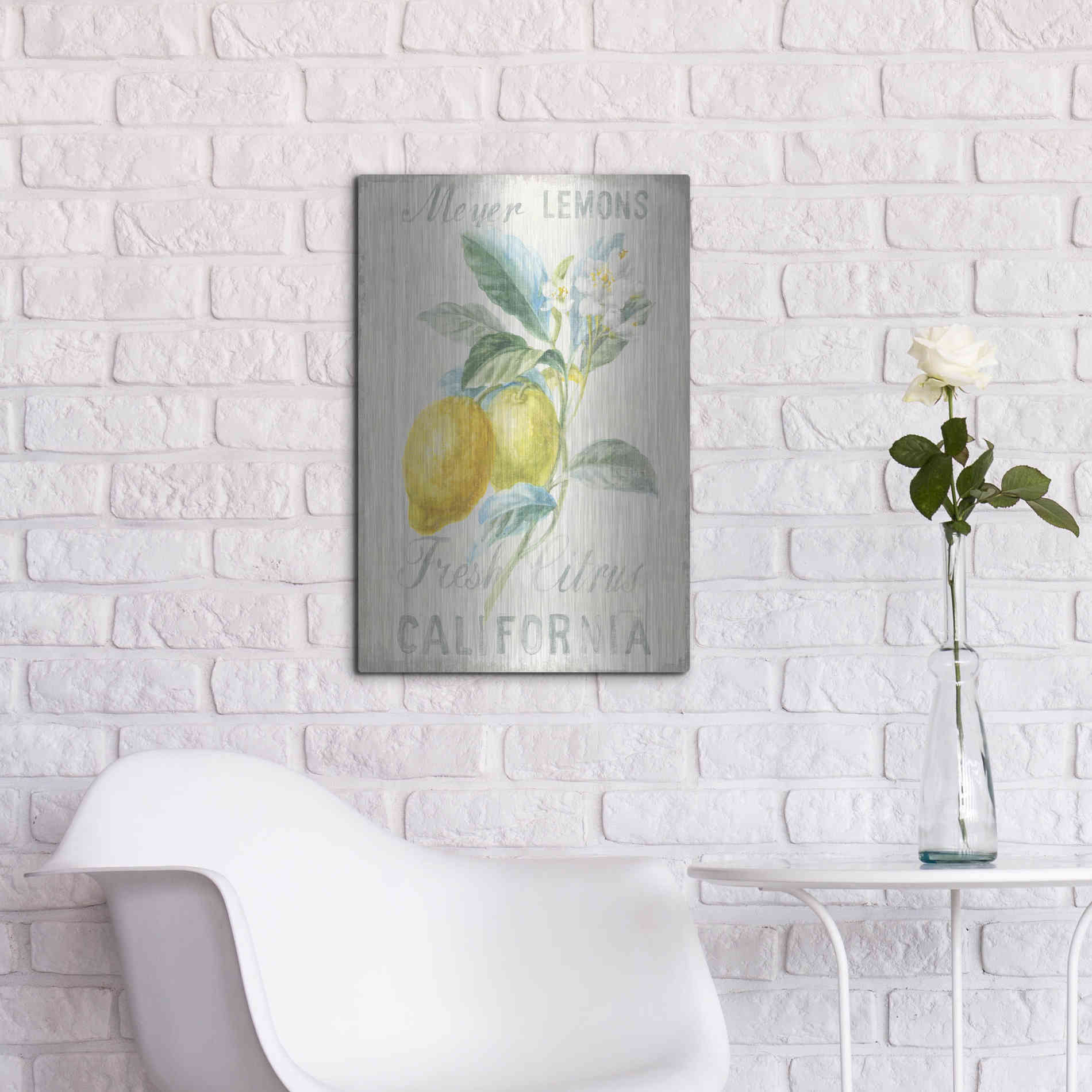 Luxe Metal Art 'Floursack Lemon II' by Danhui Nai, Metal Wall Art,16x24