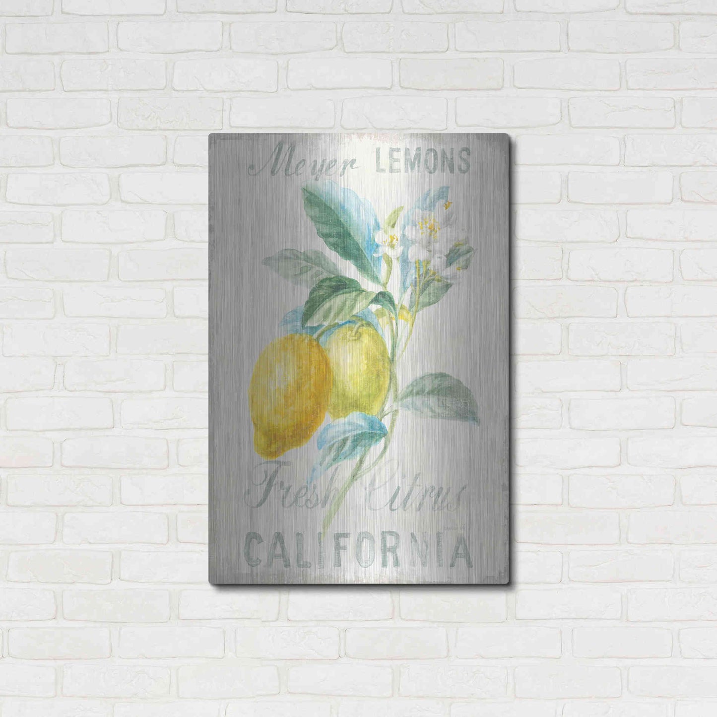 Luxe Metal Art 'Floursack Lemon II' by Danhui Nai, Metal Wall Art,24x36