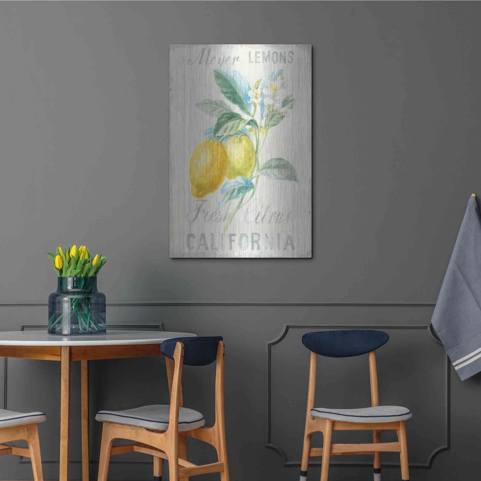 Luxe Metal Art 'Floursack Lemon II' by Danhui Nai, Metal Wall Art,24x36
