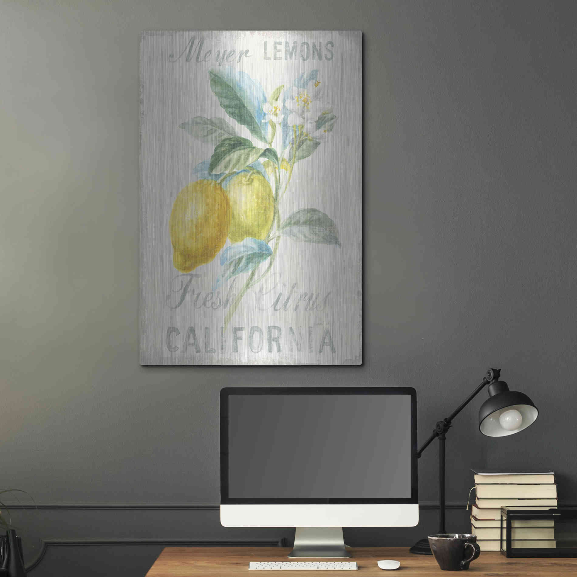 Luxe Metal Art 'Floursack Lemon II' by Danhui Nai, Metal Wall Art,24x36